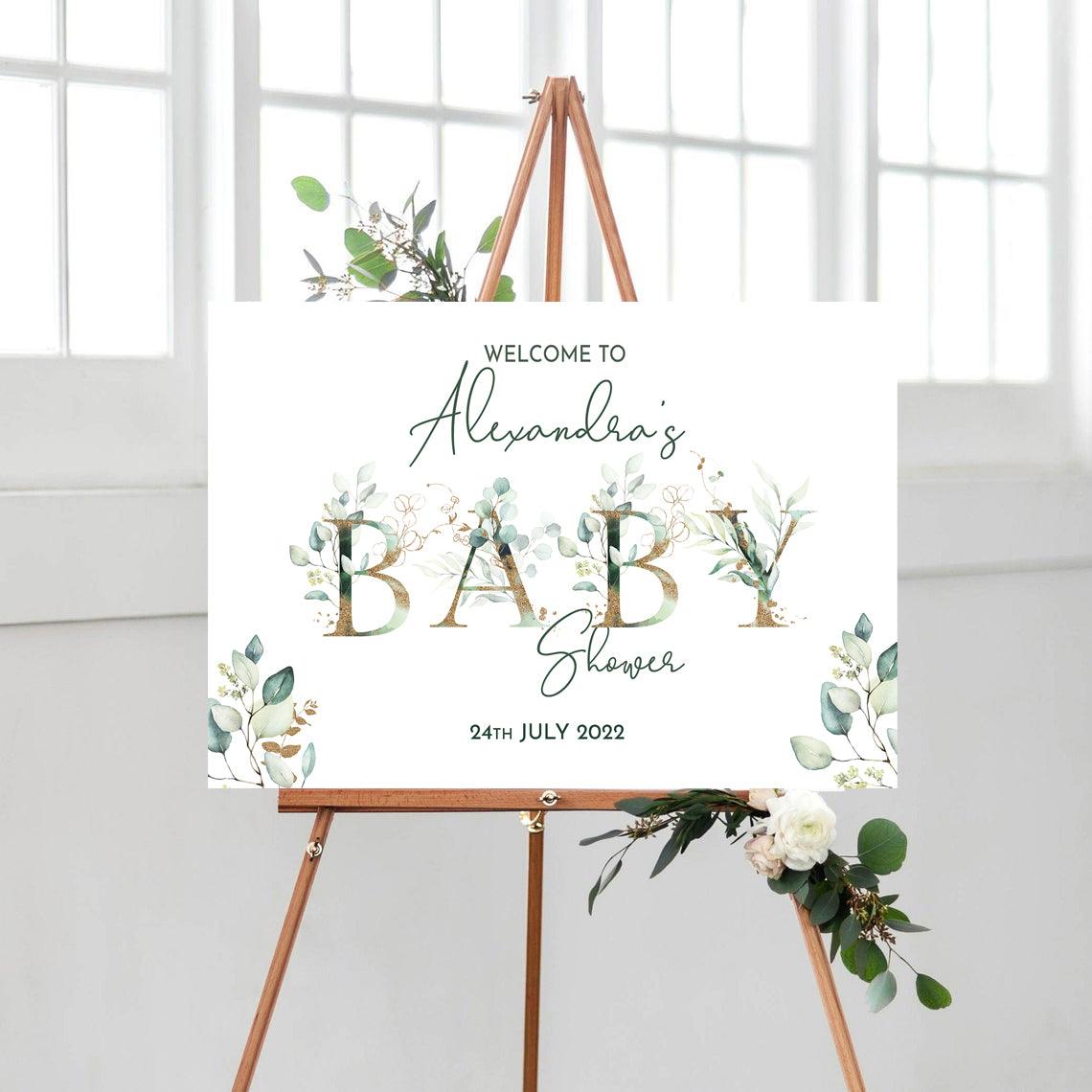 Baby Shower Welcome Sign, Eucalyptus Pink, Blue, Neutral