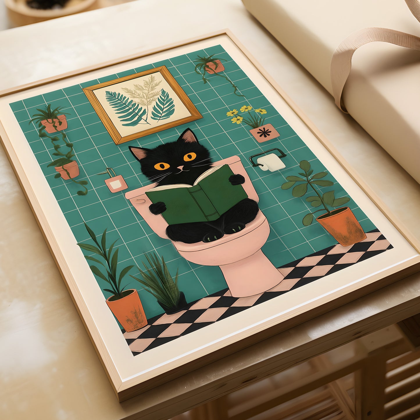 “Cat on the Toilet” – Funny Bathroom Wall Art Print