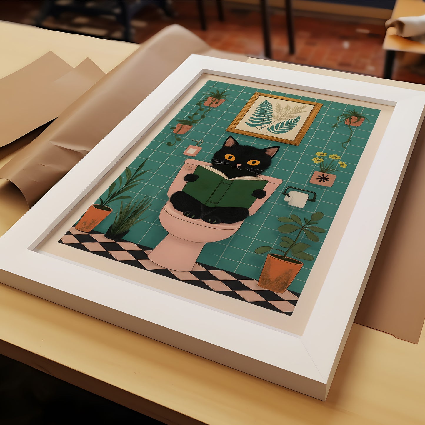 “Cat on the Toilet” – Funny Bathroom Wall Art Print