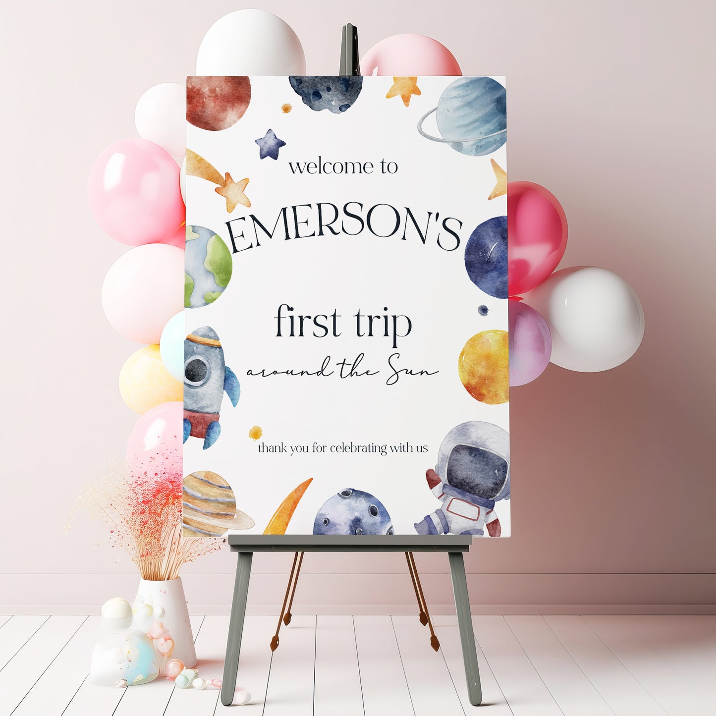 First Trip Around the Sun Birthday Sign - Personalised 1st Birthday Foamboard