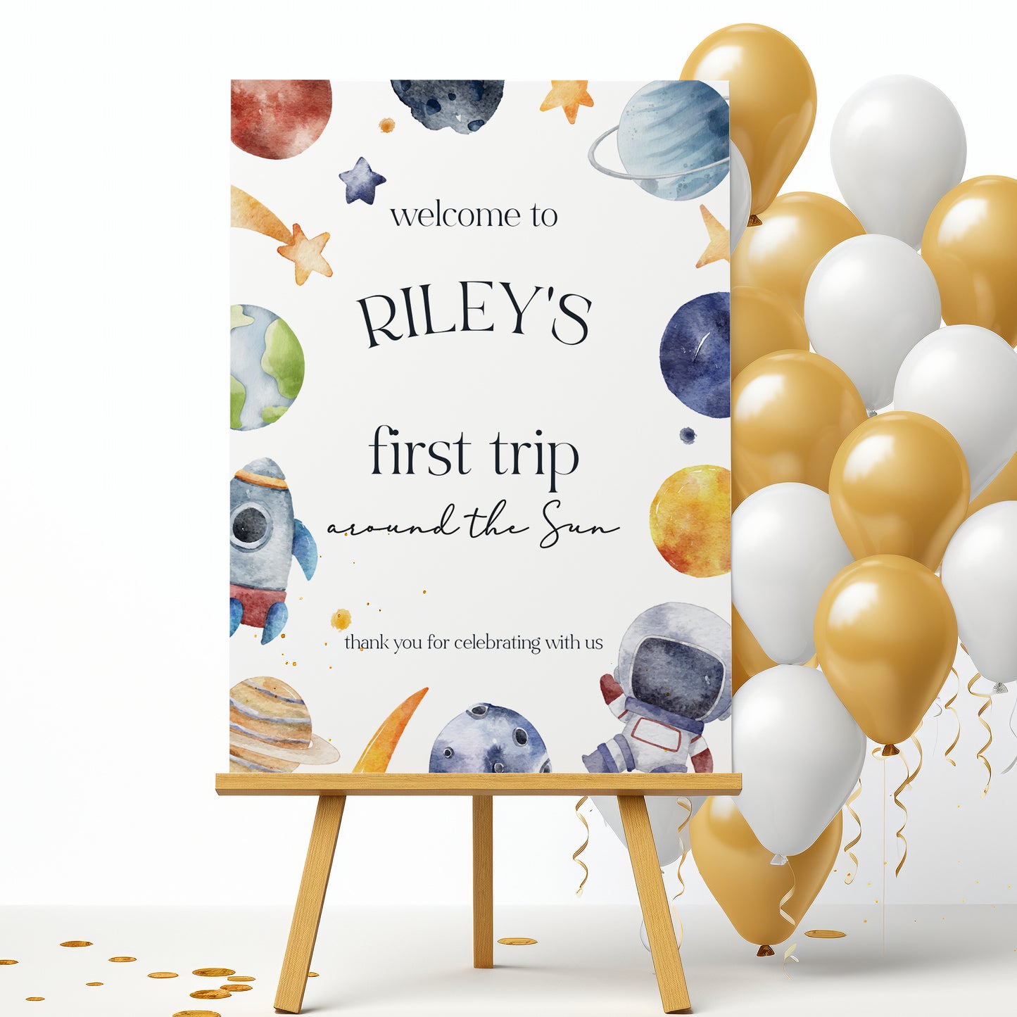 First Trip Around the Sun Birthday Sign - Personalised 1st Birthday Foamboard