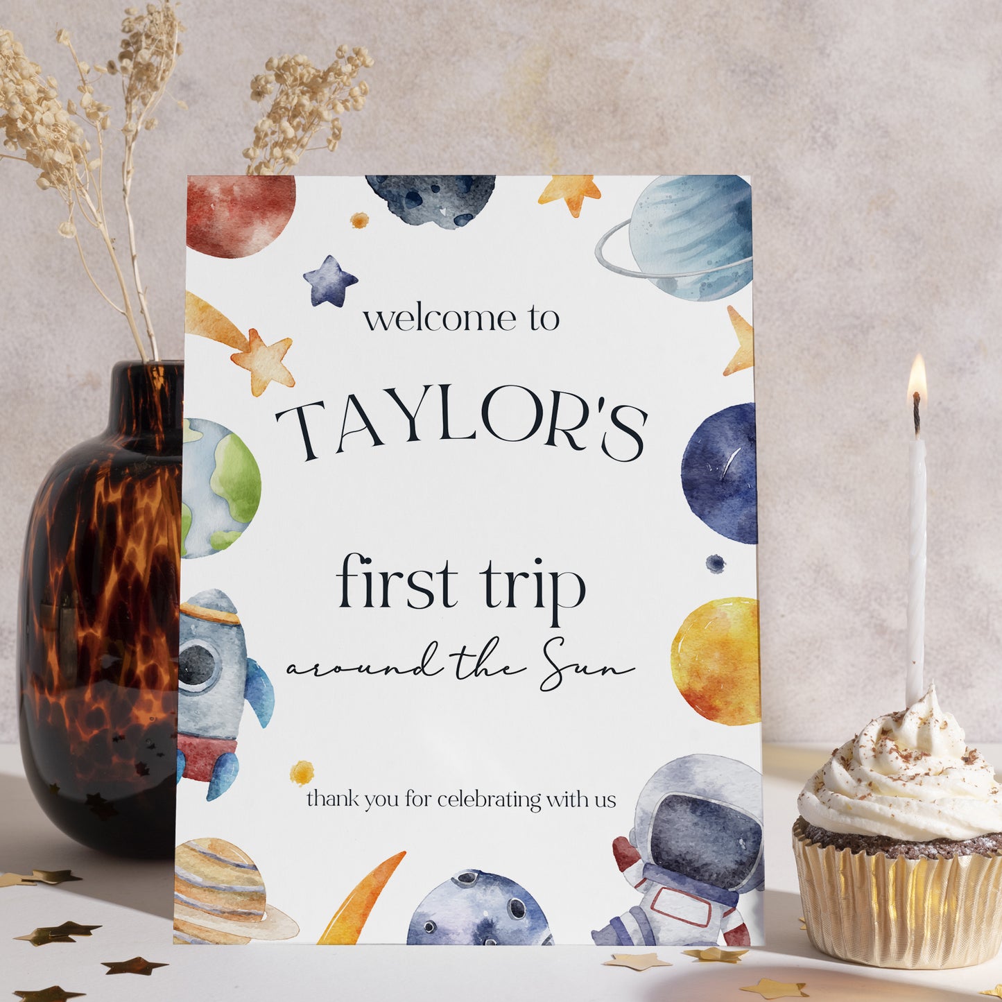 First Trip Around the Sun Birthday Sign - Personalised 1st Birthday Foamboard