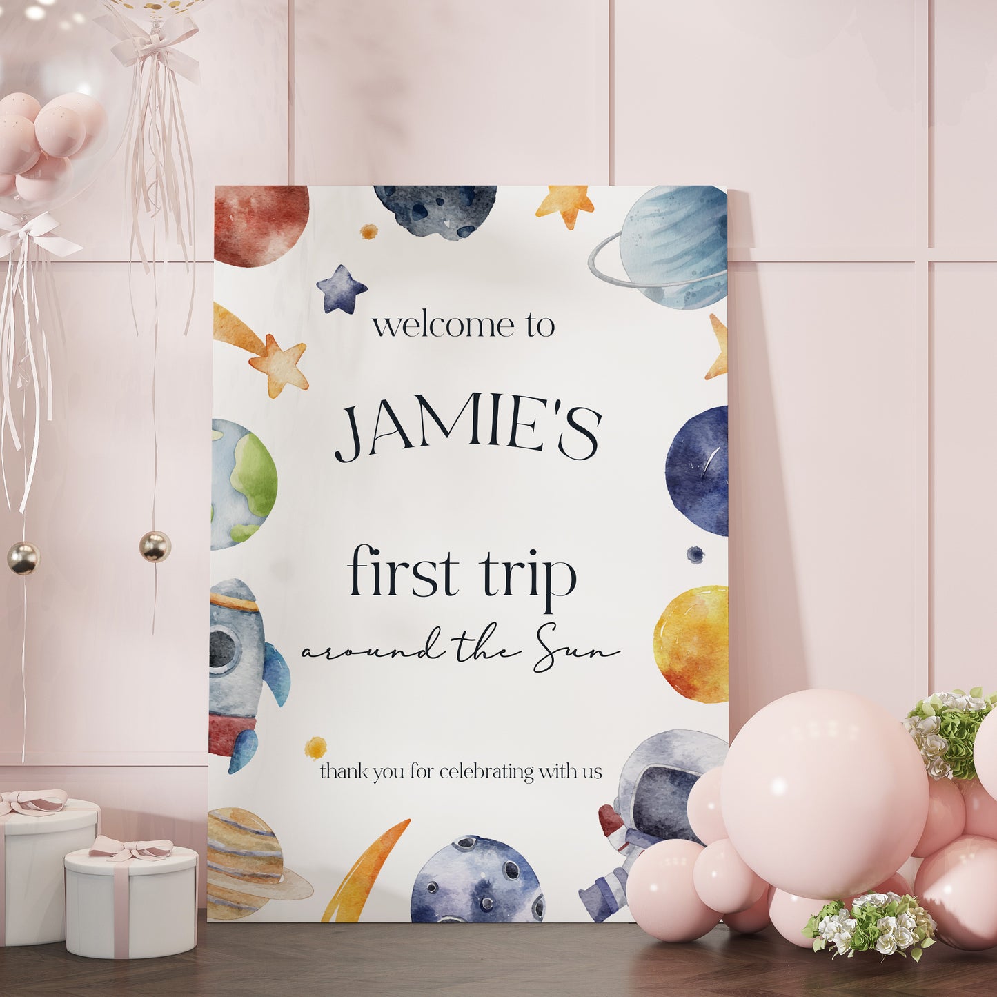 First Trip Around the Sun Birthday Sign - Personalised 1st Birthday Foamboard