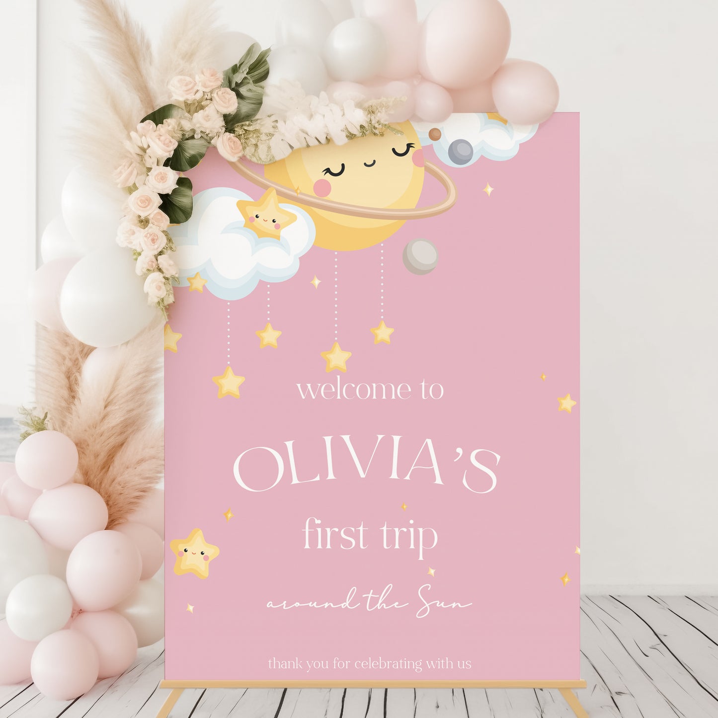 Sleeping Planet First Birthday Welcome Sign - First Trip Around The Sun