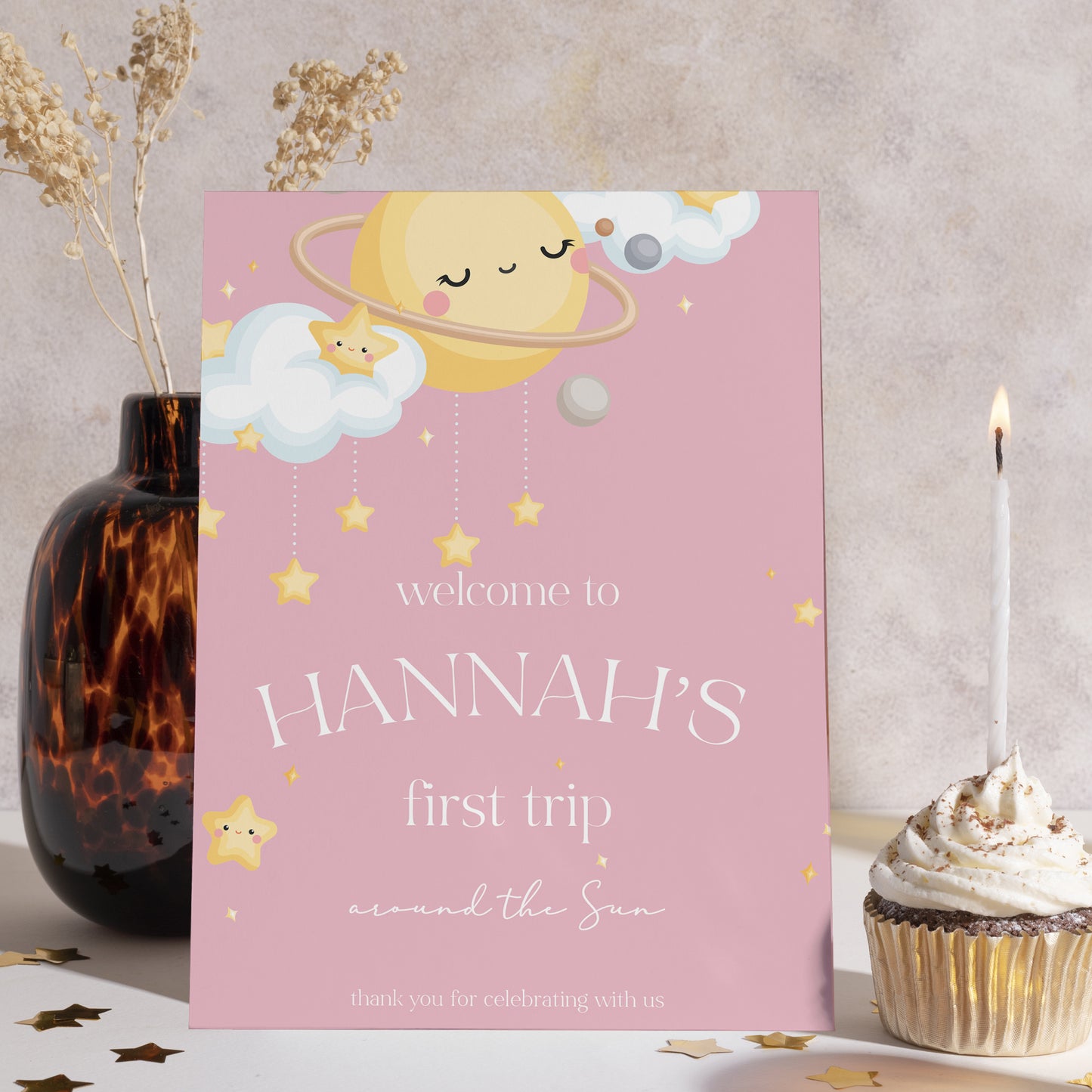 Sleeping Planet First Birthday Welcome Sign - First Trip Around The Sun