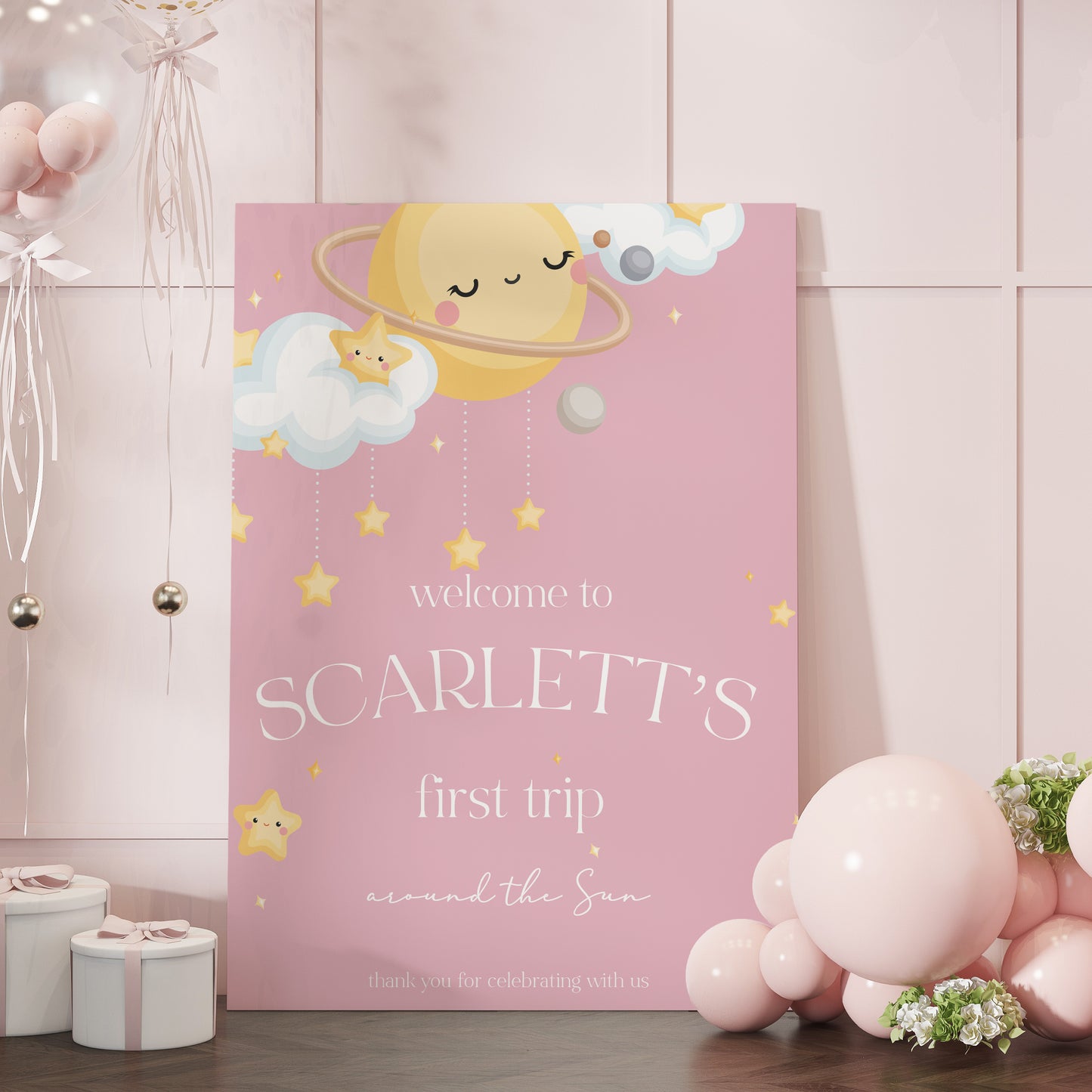 Sleeping Planet First Birthday Welcome Sign - First Trip Around The Sun