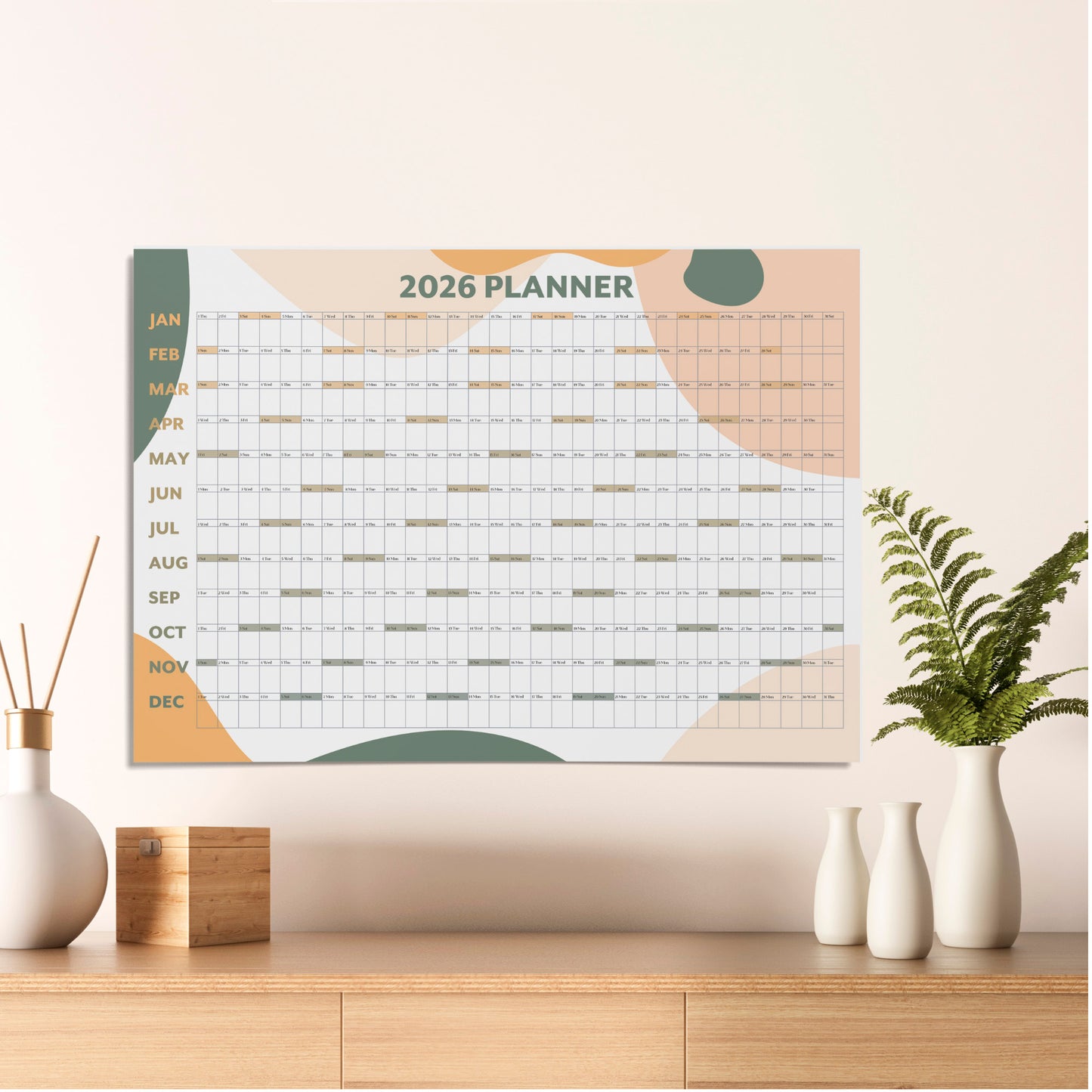 2026 Green Yellow A1 Wall Calendar - Nature Inspired UK