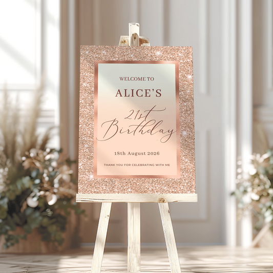 Gold and Cream Sparkle Birthday Welcome Sign