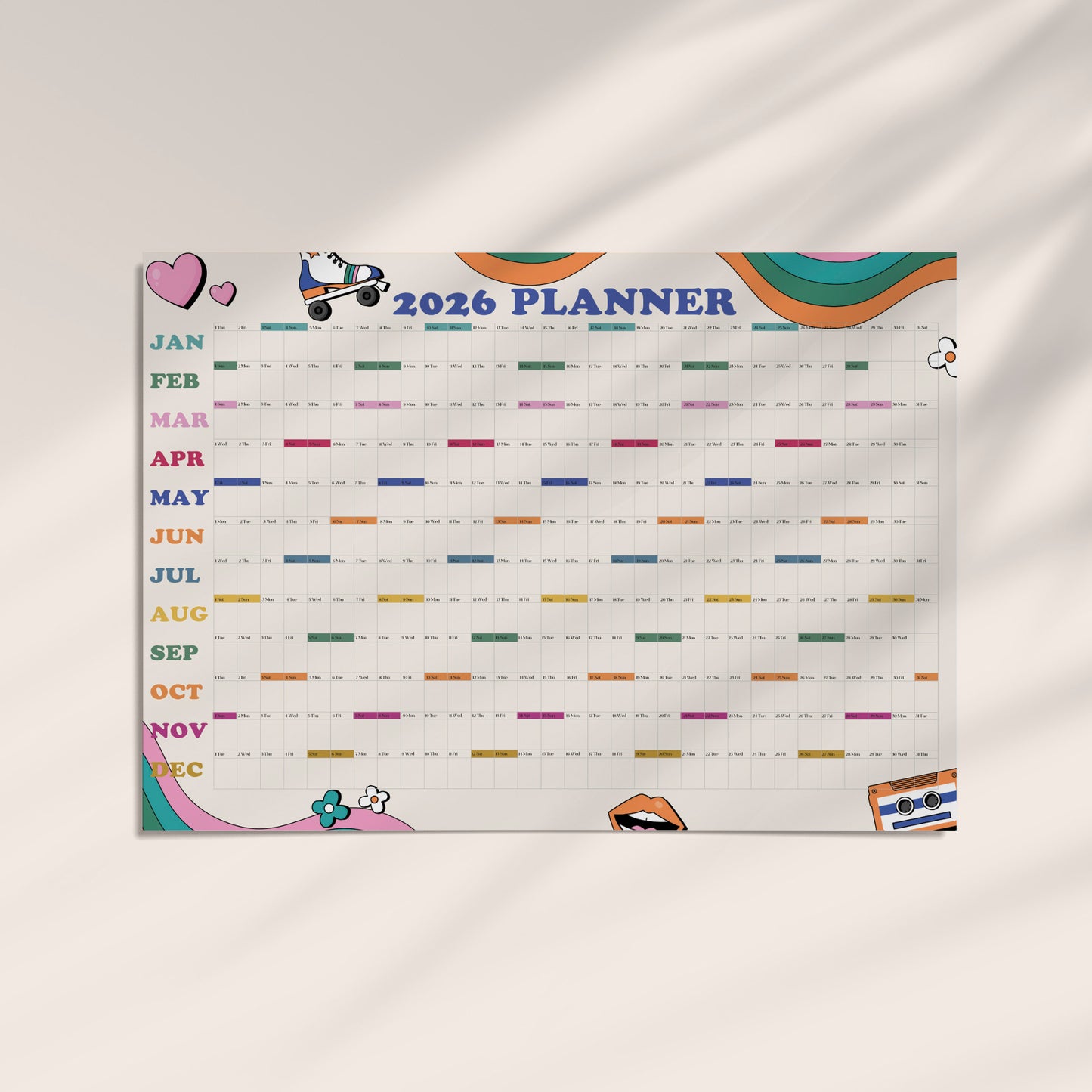 2026 A1 Wall Calendar - Retro Design | UK Made