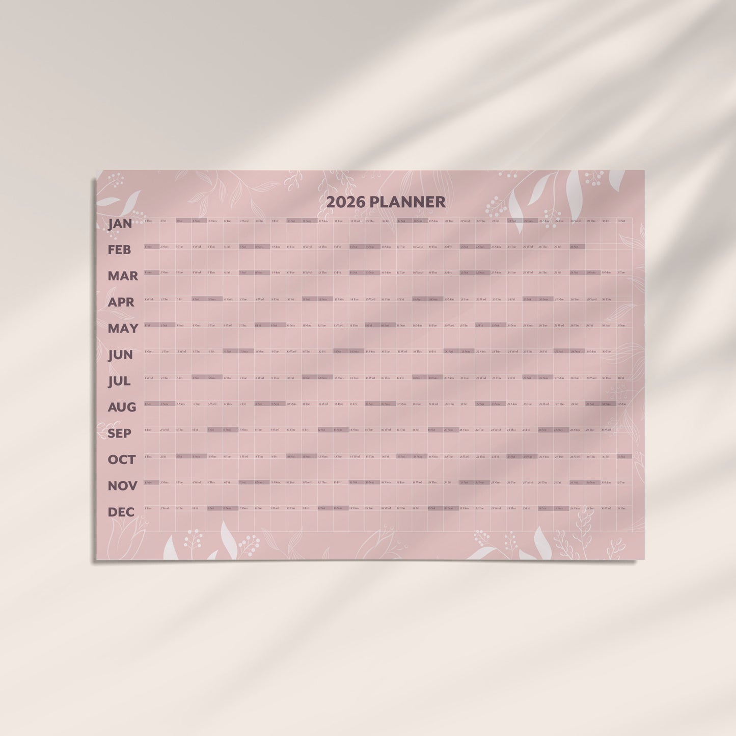2026 Pink Wall Calendar A1 - Vibrant Year Planner | UK Made