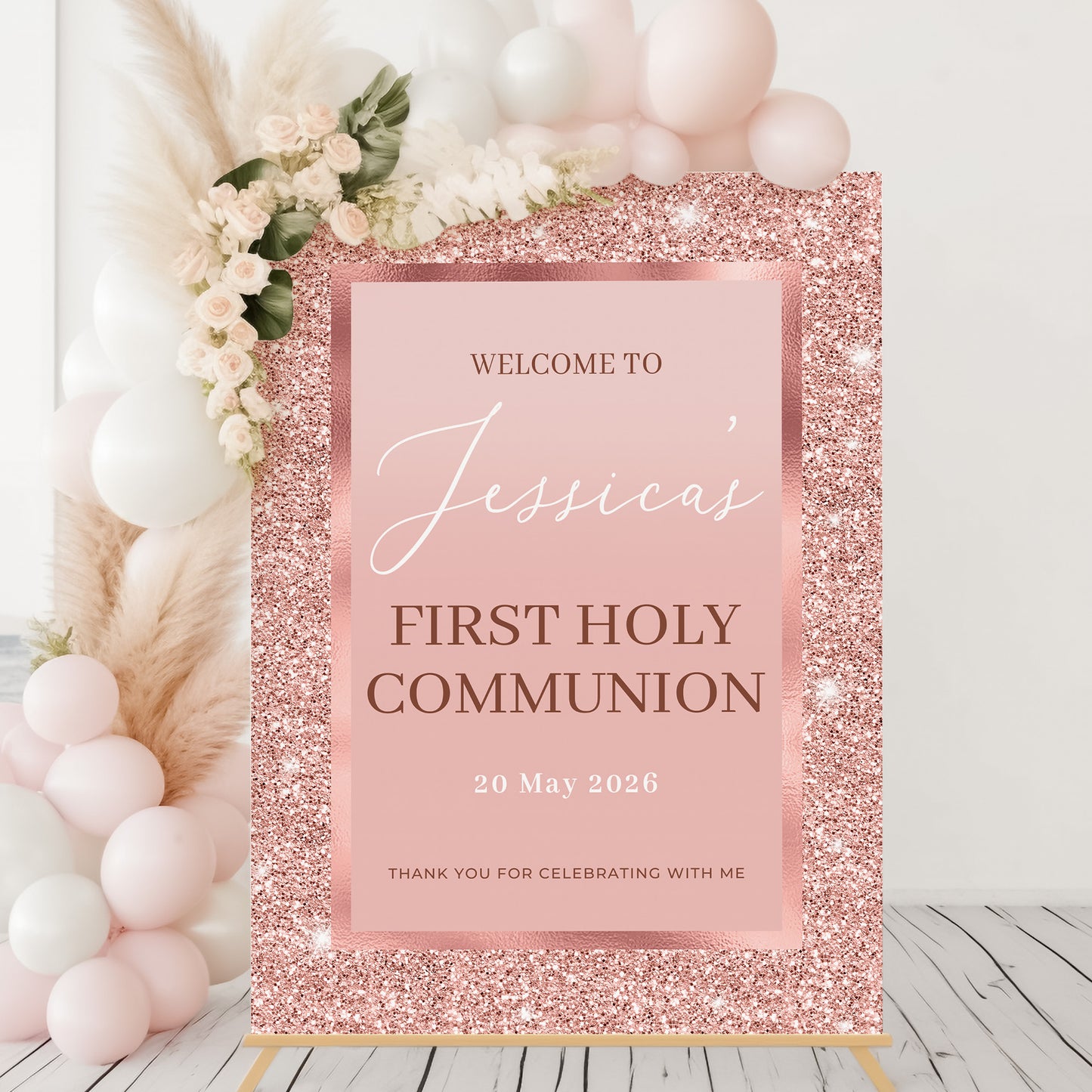 Rose Gold Holy Communion Welcome Sign