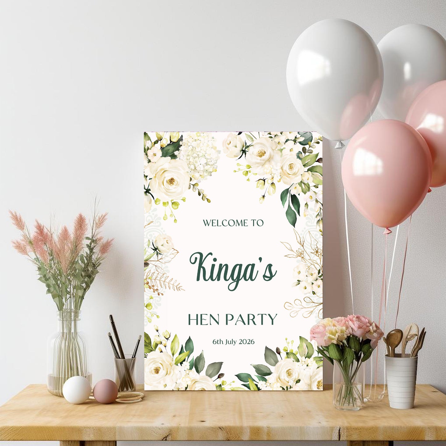 White Rose Hen Party Welcome Sign