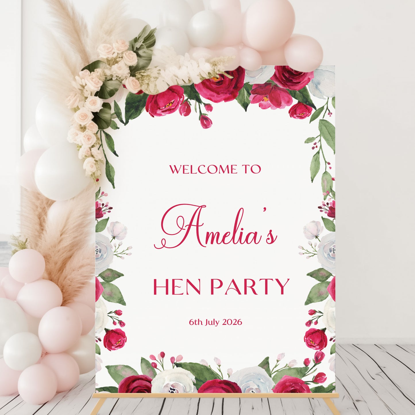 Red Rose Hen Party Welcome Sign