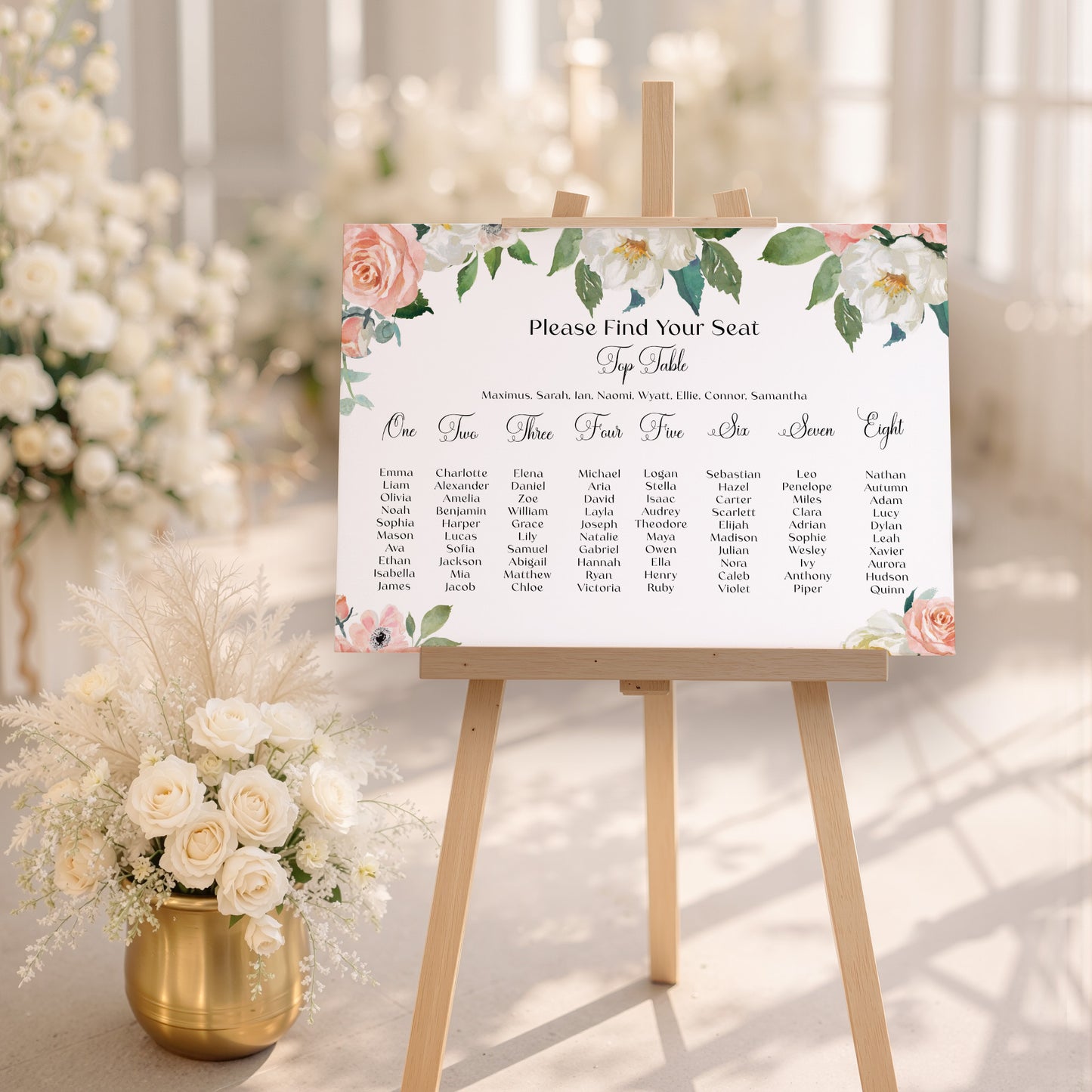 Blush Wedding Seating Plan Sign, Pink Floral Table Plan, Wedding Signage, Printed Foamboard, Wedding Seating Chart Sign, Floral Seating Plan