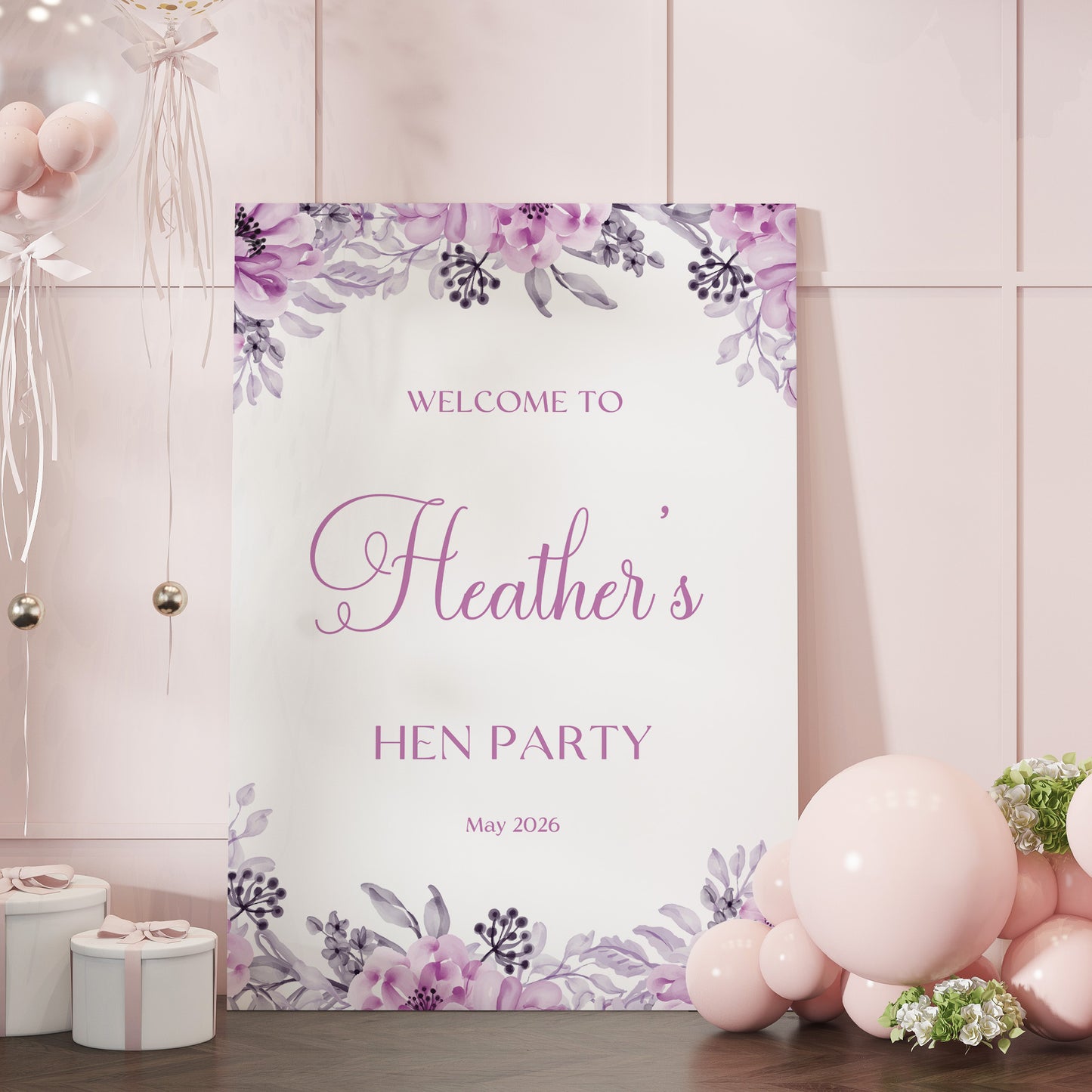 Lilac Hen Party Welcome Sign