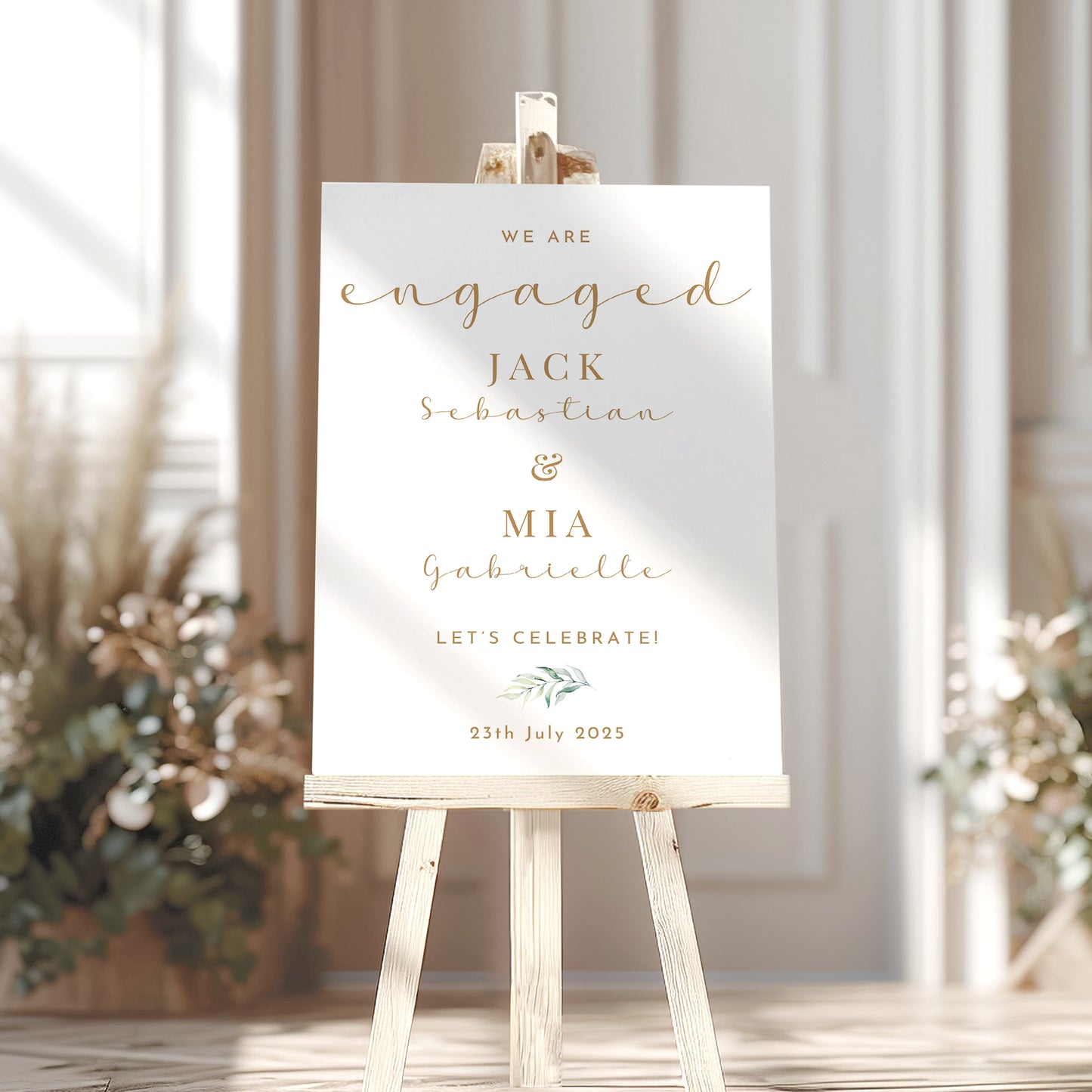 White and Gold Engagement Party Welcome Sign