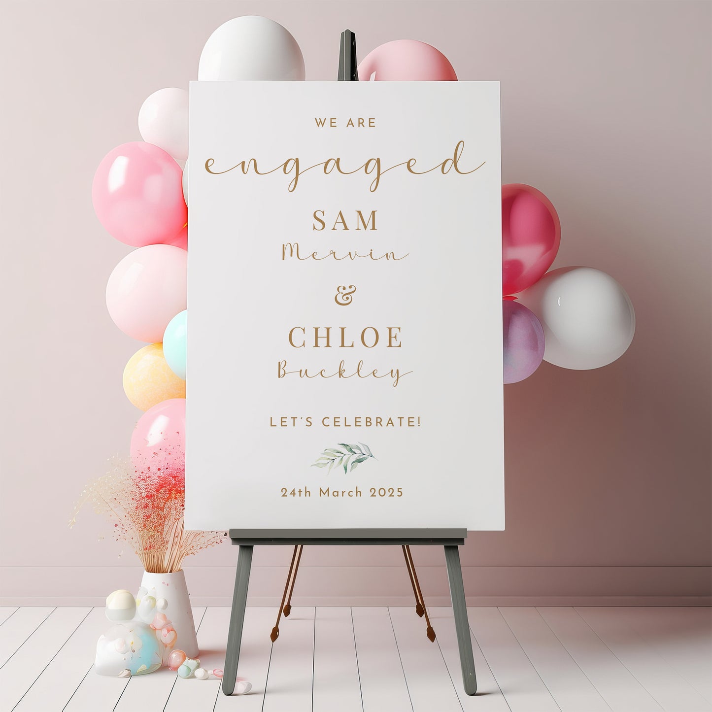 White and Gold Engagement Party Welcome Sign