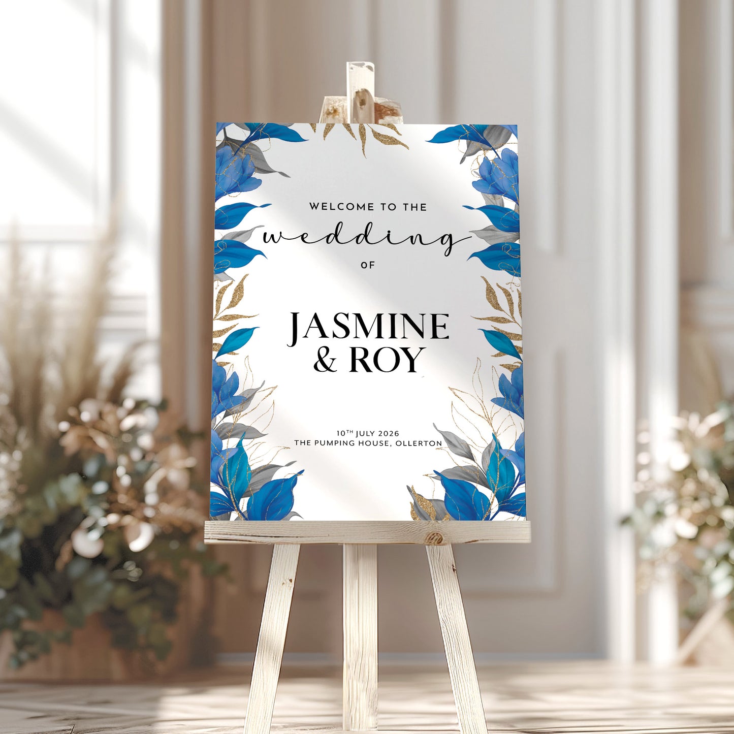 Blue Leaves Wedding Welcome Sign