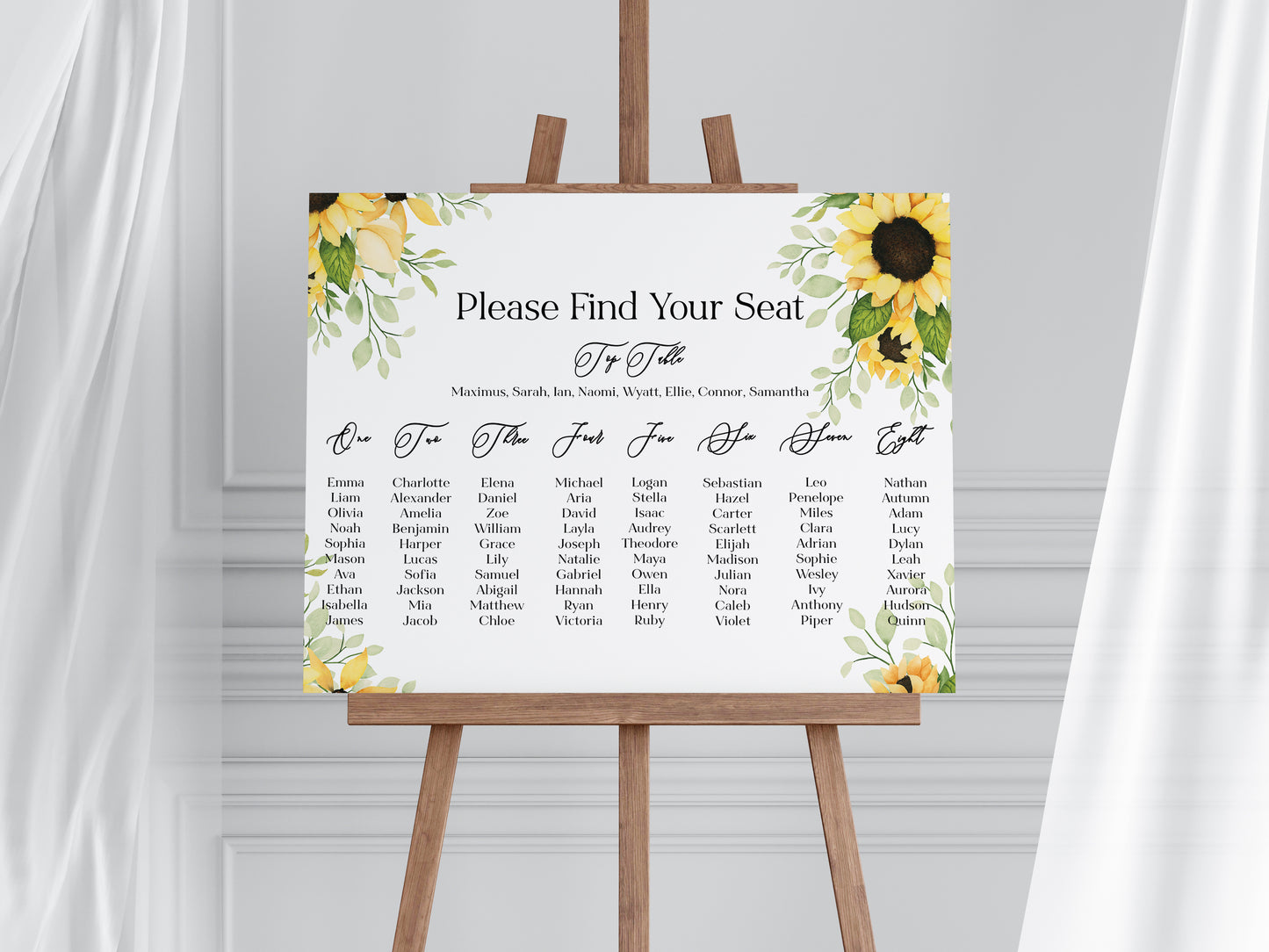 Sunflower Wedding Seating Plan Foamboard Sign