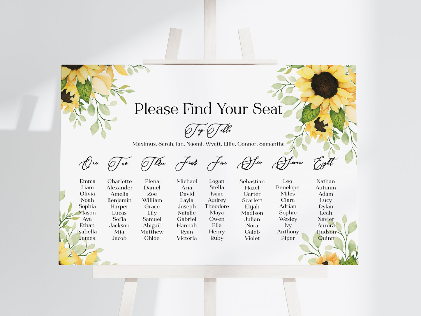 Sunflower Wedding Seating Plan Foamboard Sign