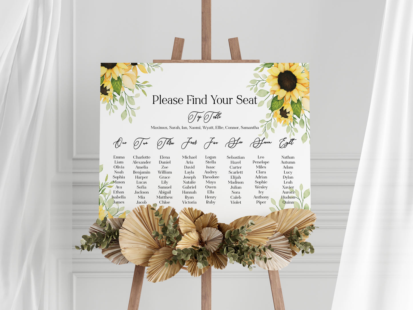 Sunflower Wedding Seating Plan Foamboard Sign