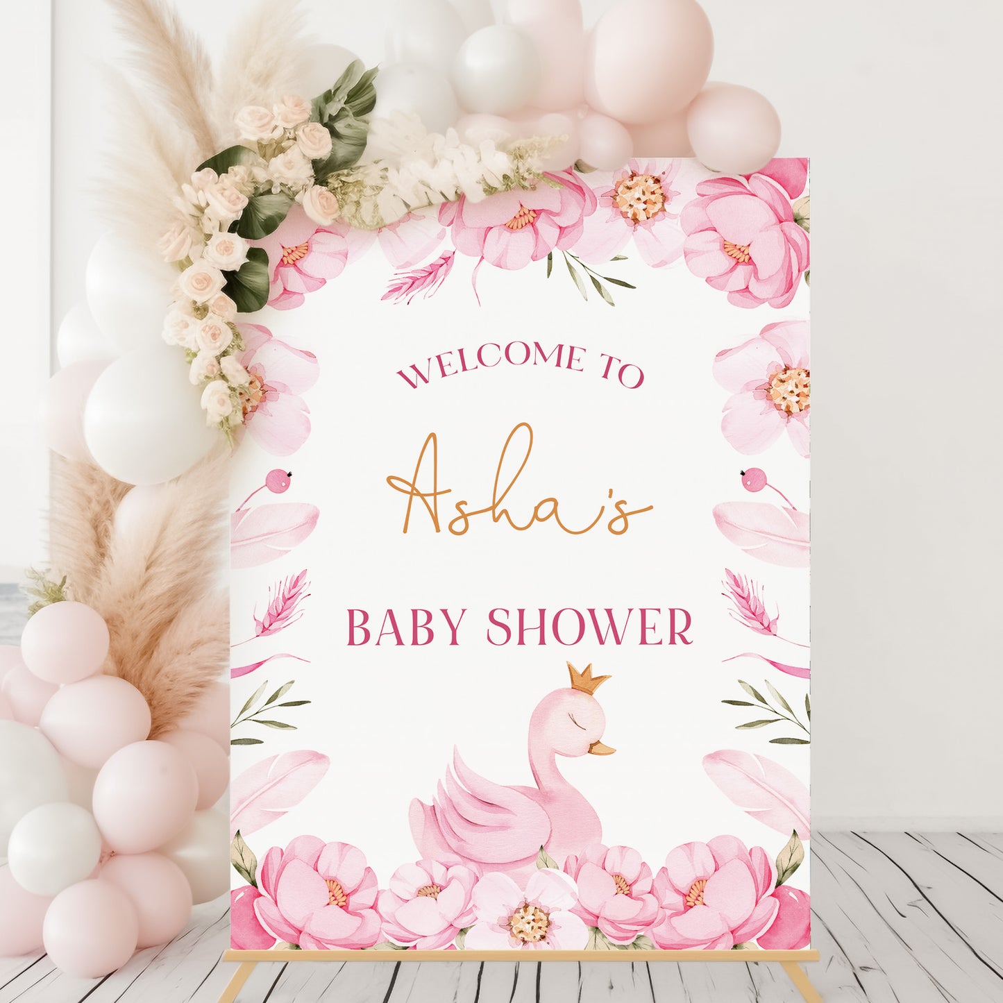 Pink Swan Baby Shower Sign