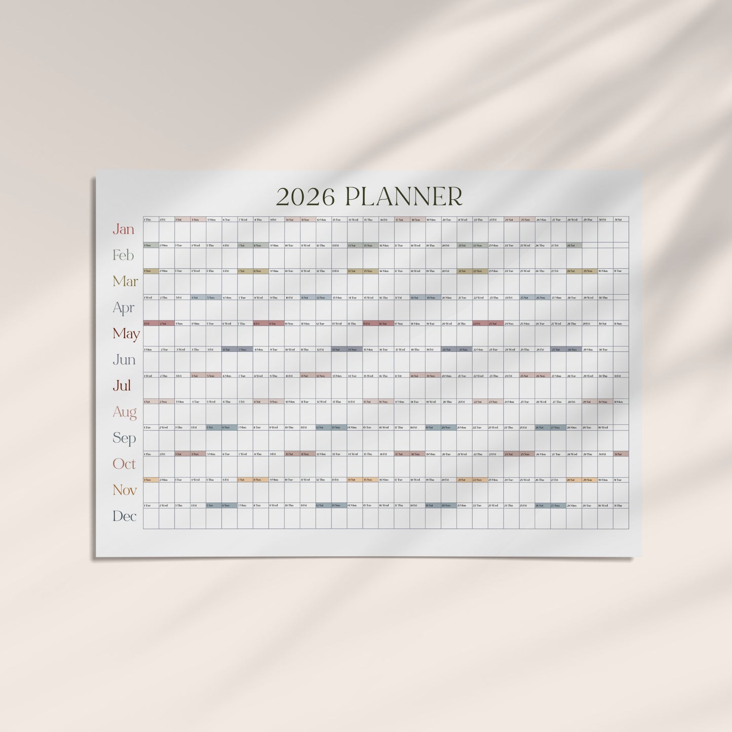 Simple 2026 Annual Wall Calendar, A1