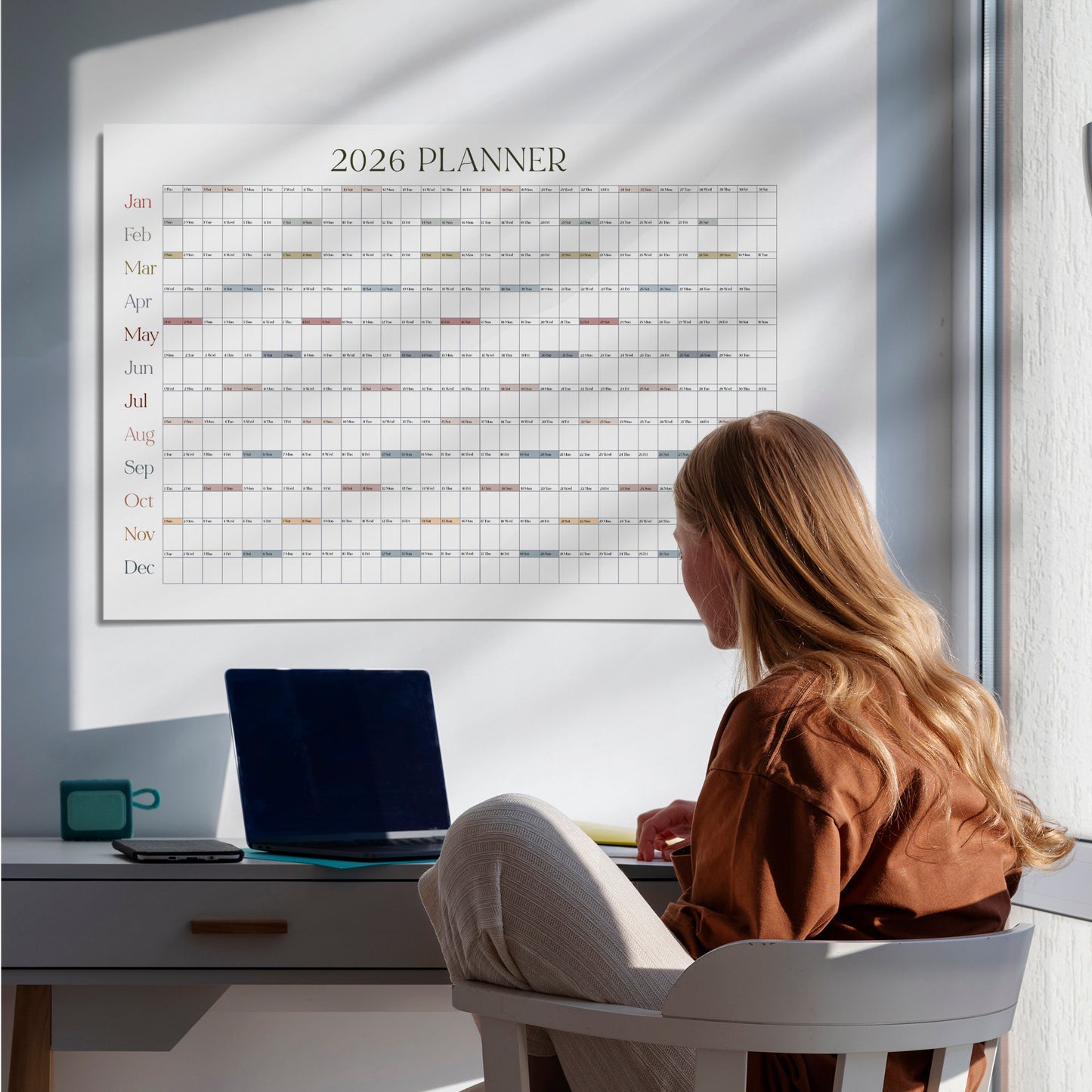 Simple 2026 Annual Wall Calendar, A1