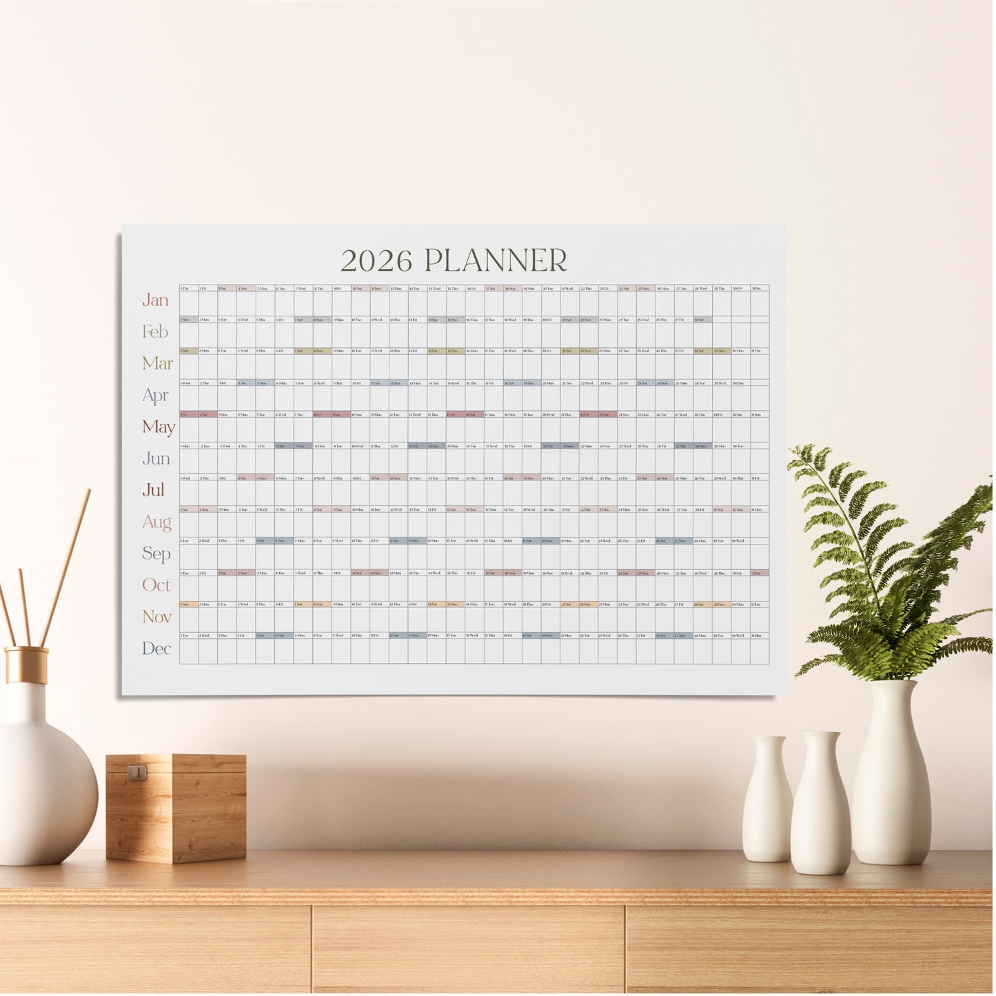 Simple 2026 Annual Wall Calendar, A1