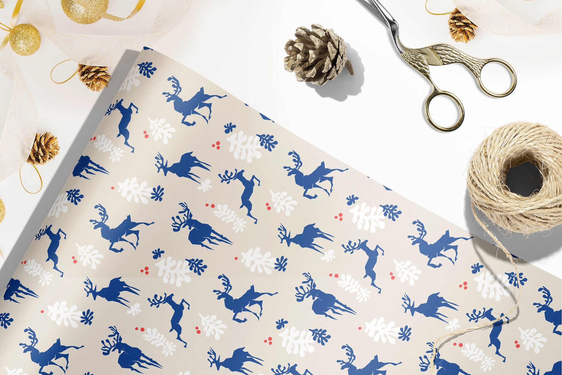 Reindeer Christmas Wrapping Paper, Henri Matisse Inspired Gift Wrap, Festive Wrapping Paper, Blue Gift Wrapping Paper, gift wrap for him