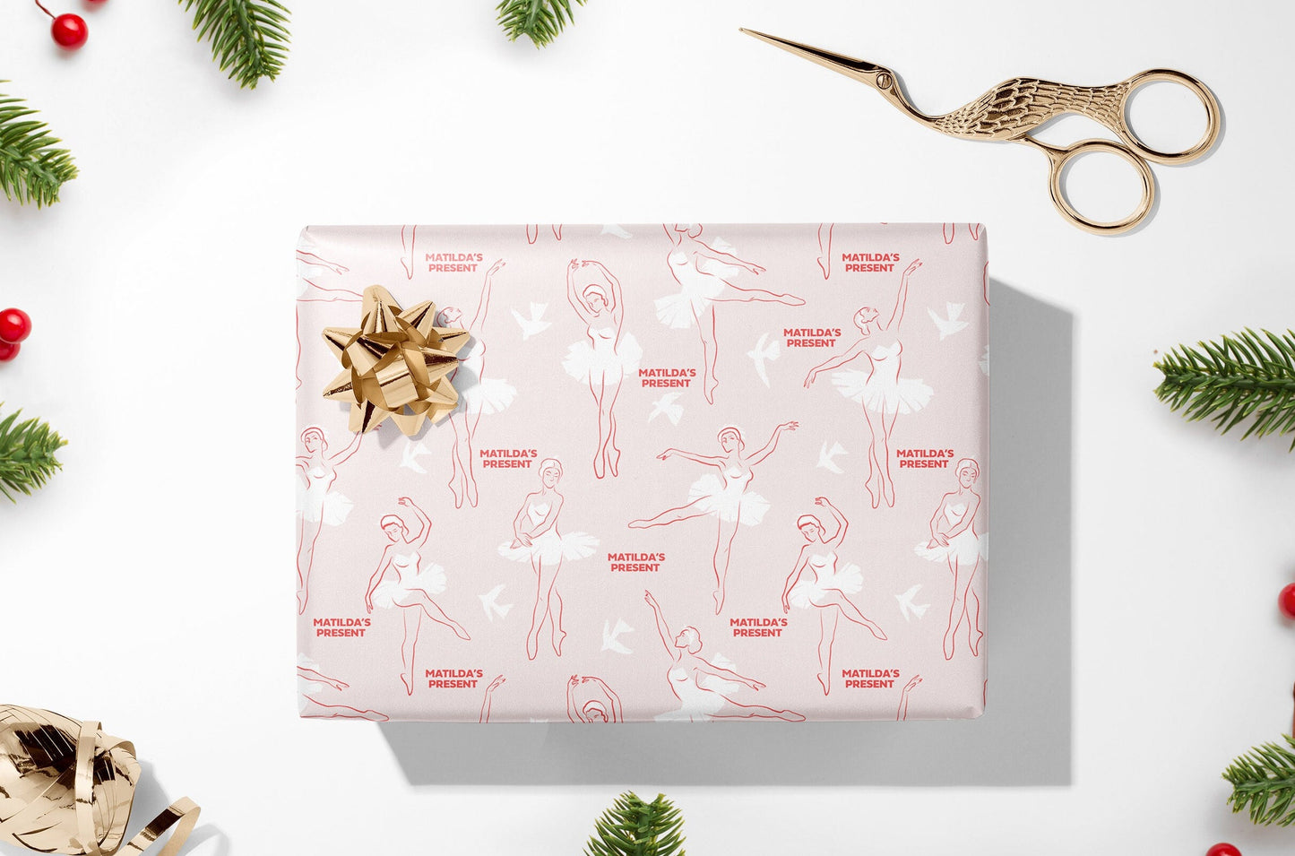 Ballerina Gift Wrapping Paper, Personalised Wrapping Paper, Kids Wrapping Paper, Ballerina Pretty Gift Wrap, Girl's Ballerina Gift Ideas