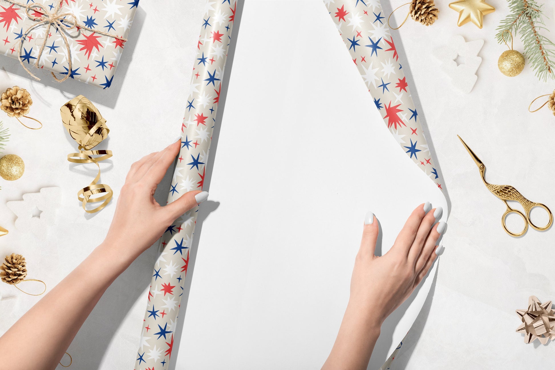 Luxury Christmas Wrapping Paper, Henri Matisse Inspired Stars Gift Wrap, Festive Wrapping Paper, Red and Blue Gift Wrapping Paper