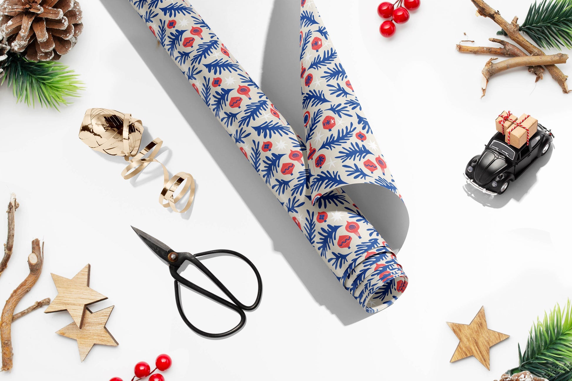 Henri Matisse Inspired Gift Wrap, Luxury Christmas Wrapping Paper, Festive Red and Blue Gift Wrapping Paper, Christmas Birds Gift wrap