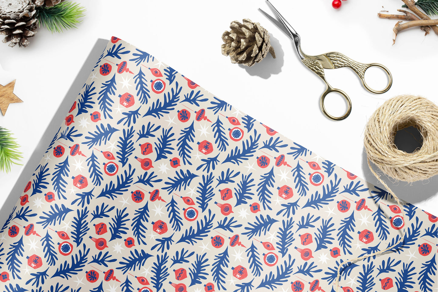 Henri Matisse Inspired Gift Wrap, Luxury Christmas Wrapping Paper, Festive Red and Blue Gift Wrapping Paper, Christmas Birds Gift wrap