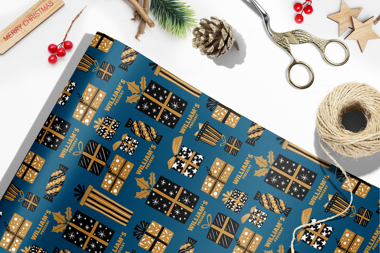 Personalised Christmas Wrapping Paper, Luxury Gift Wrap, Festive Wrapping Paper, Gift Wrapping, Wrapping paper with name, Christmas Paper