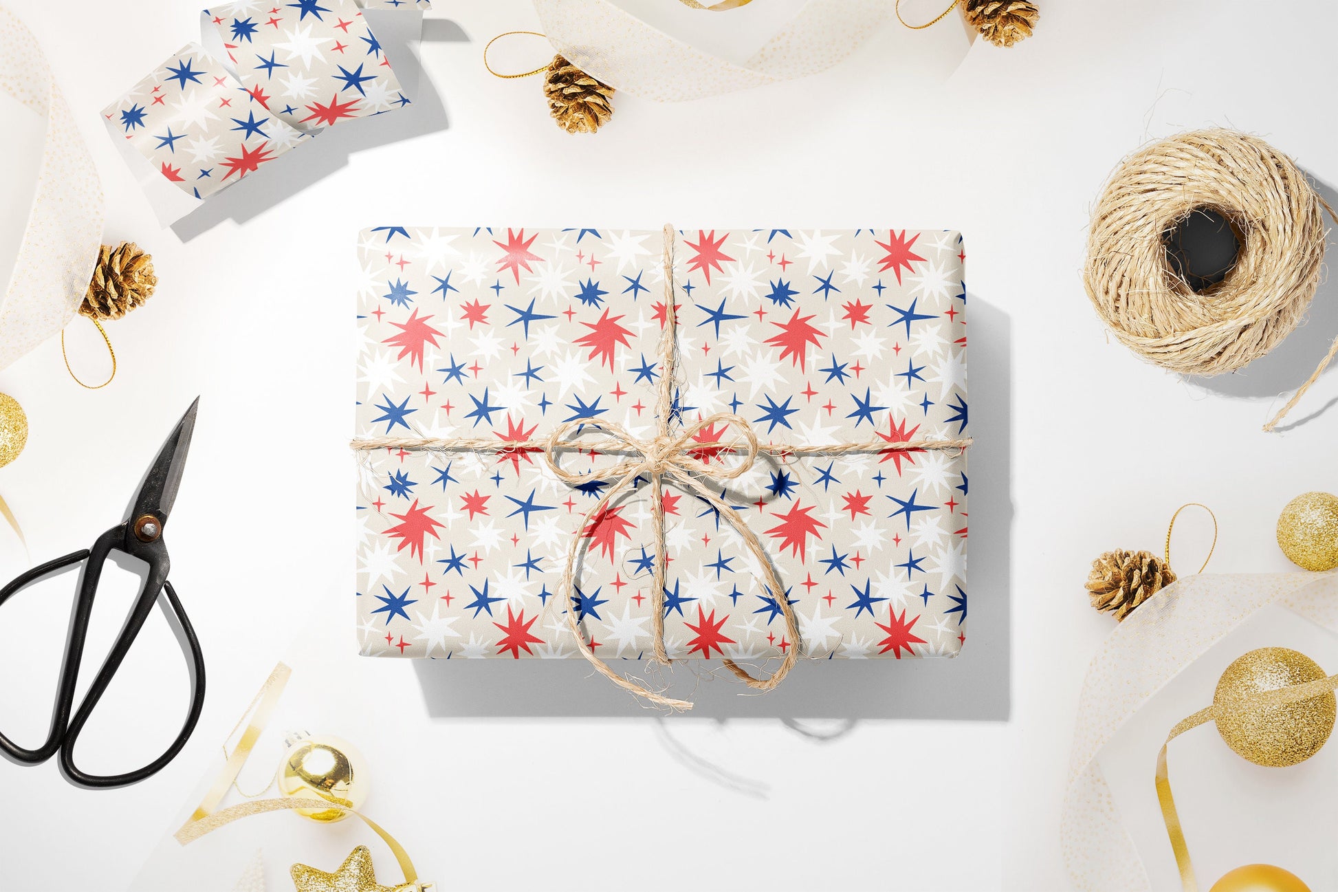 Luxury Christmas Wrapping Paper, Henri Matisse Inspired Stars Gift Wrap, Festive Wrapping Paper, Red and Blue Gift Wrapping Paper