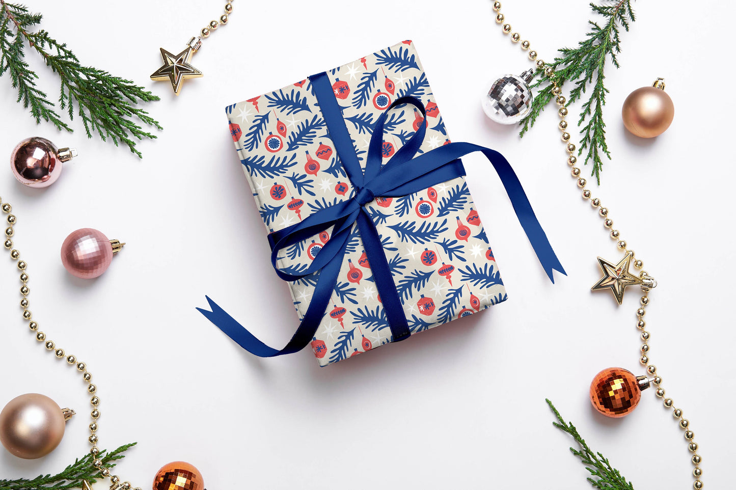 Henri Matisse Inspired Gift Wrap, Luxury Christmas Wrapping Paper, Festive Red and Blue Gift Wrapping Paper, Christmas Birds Gift wrap