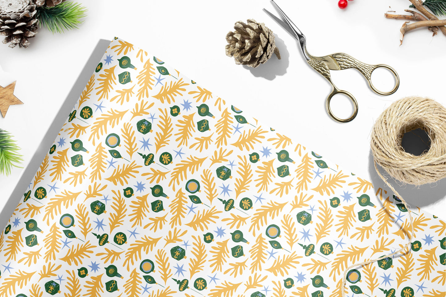 Luxury Yellow and Green Christmas Wrapping Paper, Henri Matisse Inspired Christmas Wrapping Paper, Festive Wrapping Paper, Xmas gift wrap