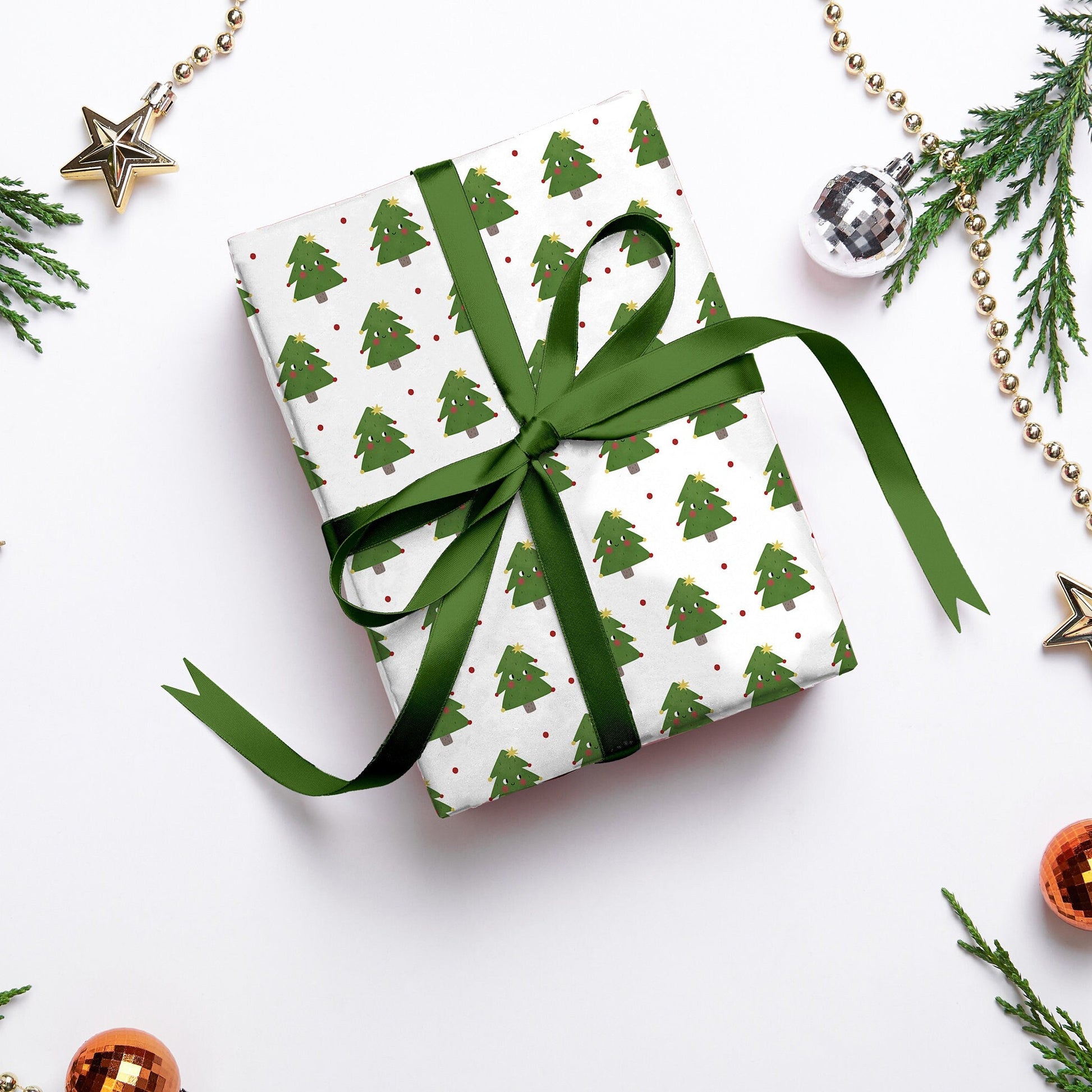 Christmas Trees Wrapping Paper, Christmas Gift Wrapping, Kids Xmas Wrapping Paper, Kids Gift Wrap, Holiday Gift Wrap, Cute Xmas Paper