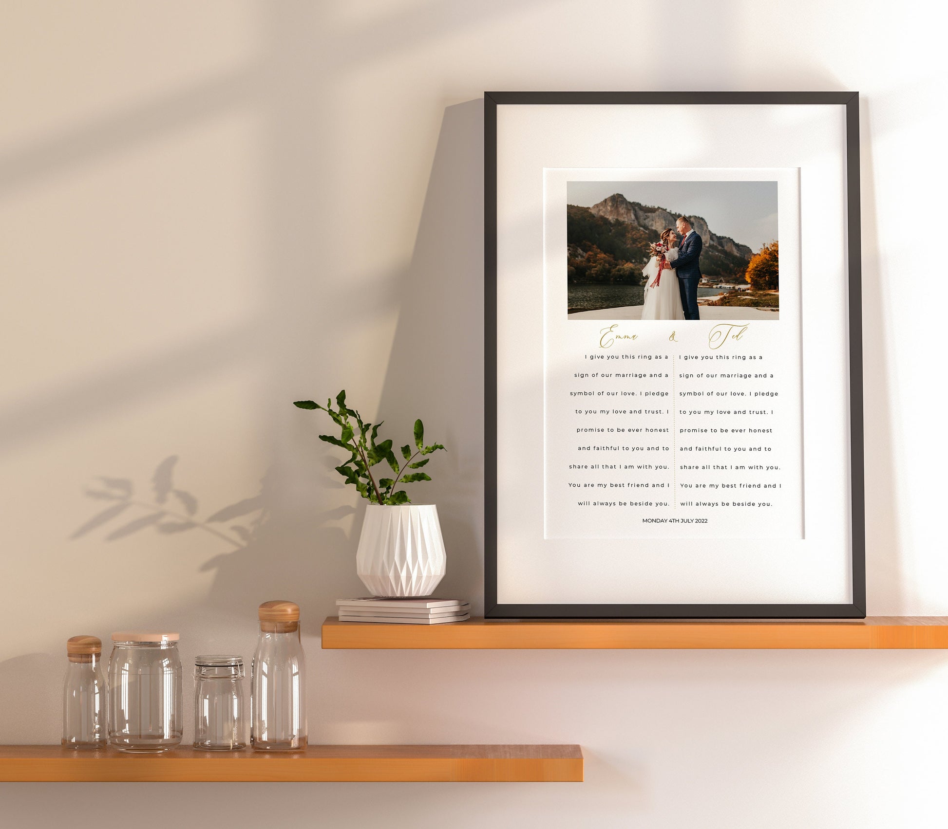 Wedding Vows Photo Print, Personalised Gift for Wife, Husband, Framed Wedding Vows Print