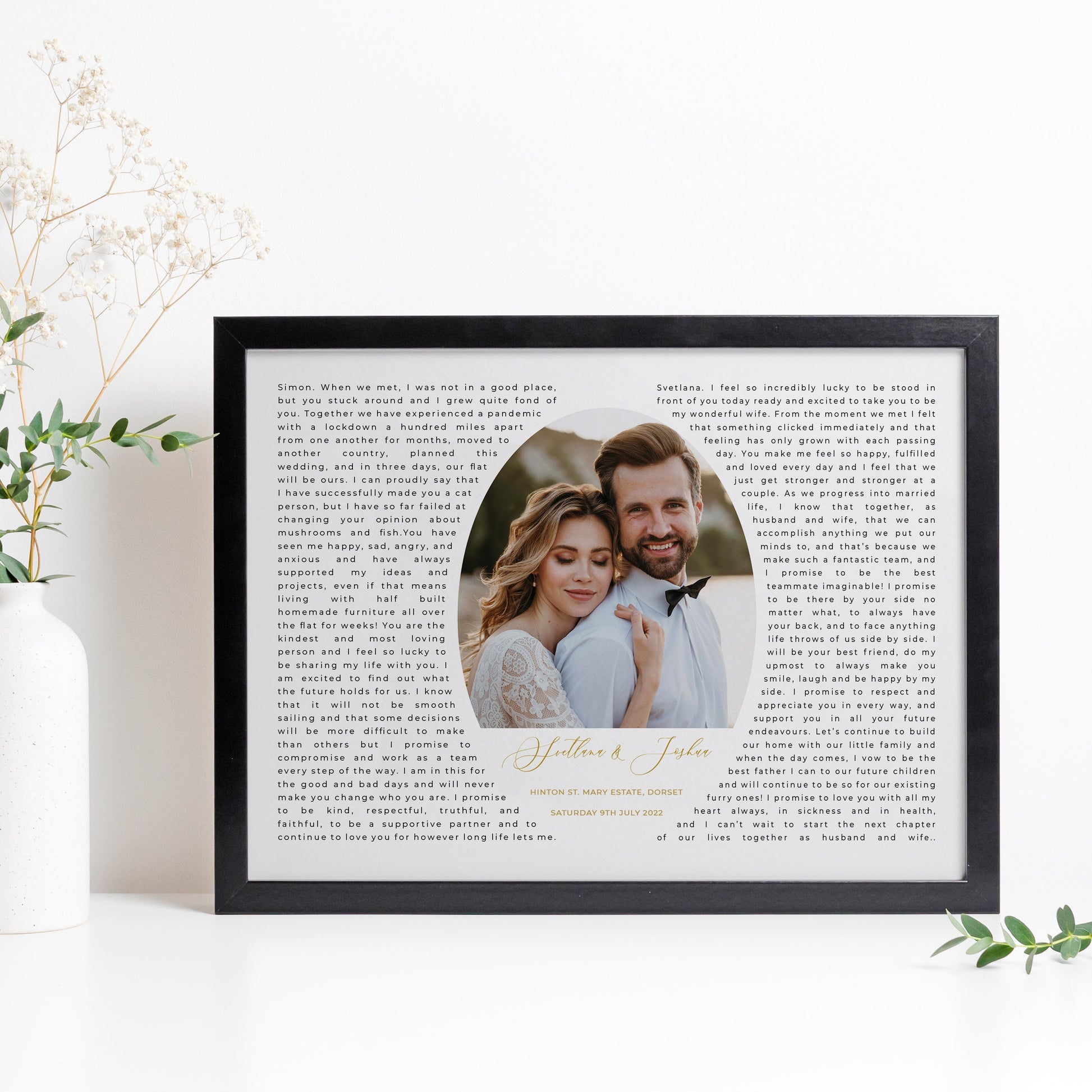 Wedding Vows Print, Wedding Vows Gift, Personalised Wedding Anniversary Gift for Wife, Husband, Framed Wedding Vows Print, Valentines Gift