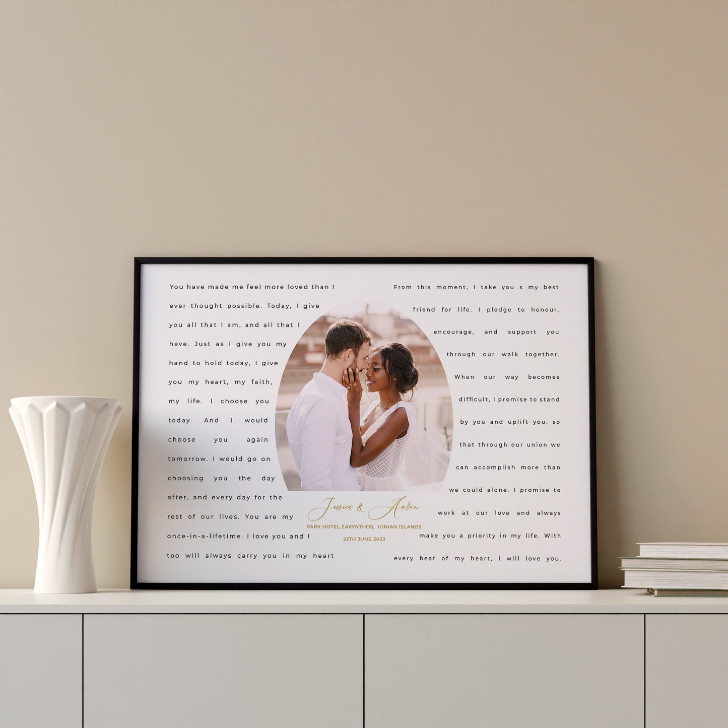 Wedding Vows Print, Wedding Vows Gift, Personalised Wedding Anniversary Gift for Wife, Husband, Framed Wedding Vows Print, Valentines Gift