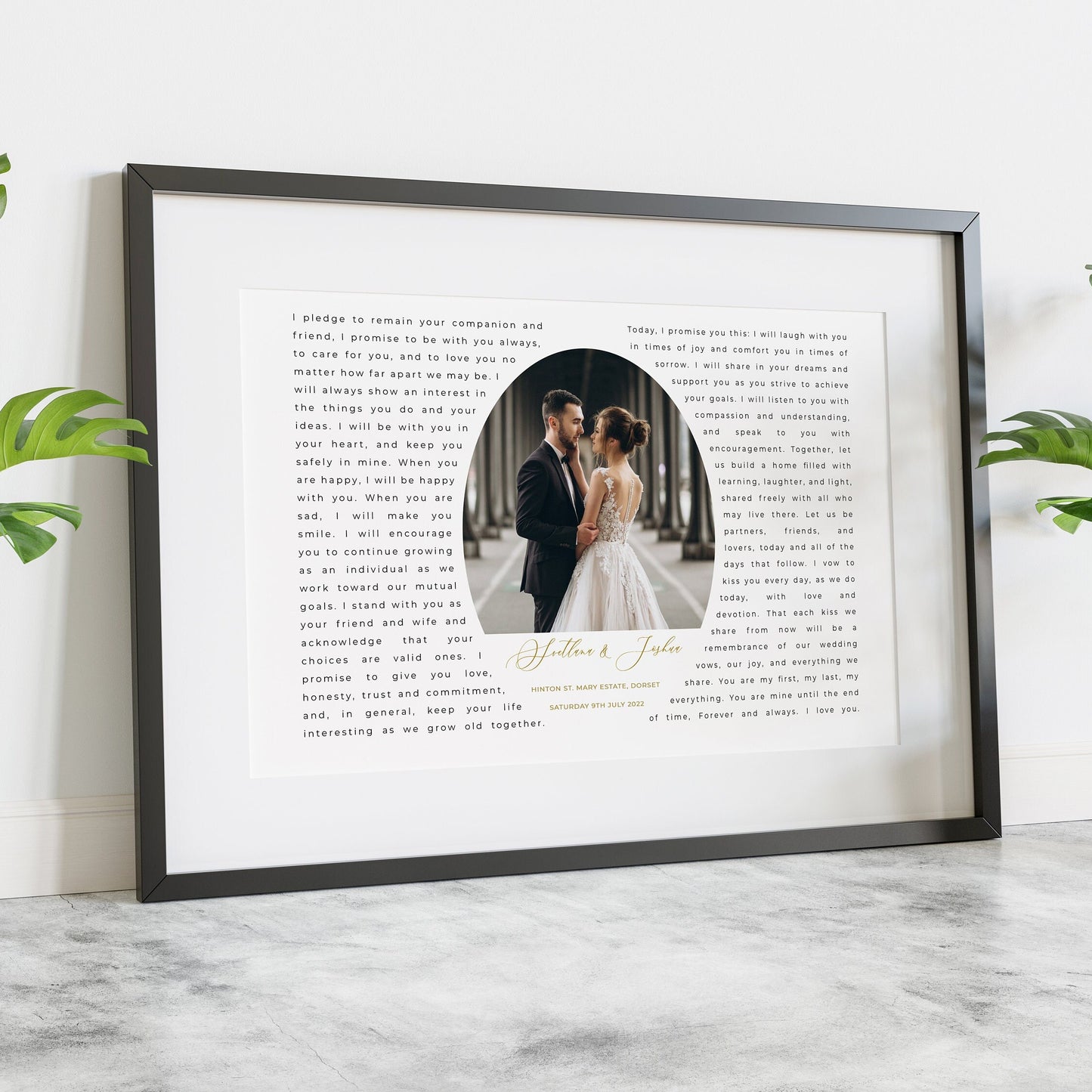 Wedding Vows Print, Wedding Vows Gift, Personalised Wedding Anniversary Gift for Wife, Husband, Framed Wedding Vows Print, Valentines Gift