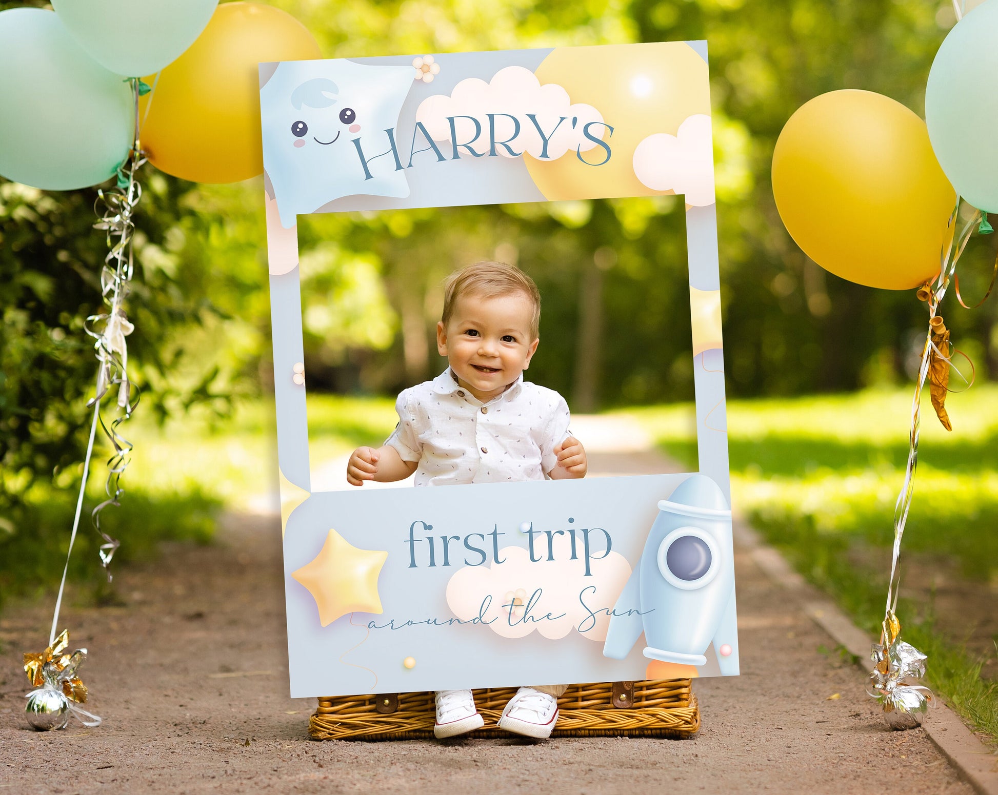 First Trip Around The Sun Birthday Selfie Frame, First Birthday Party Frame Sign, First Birthday Party Decorations, Space Theme Birthday