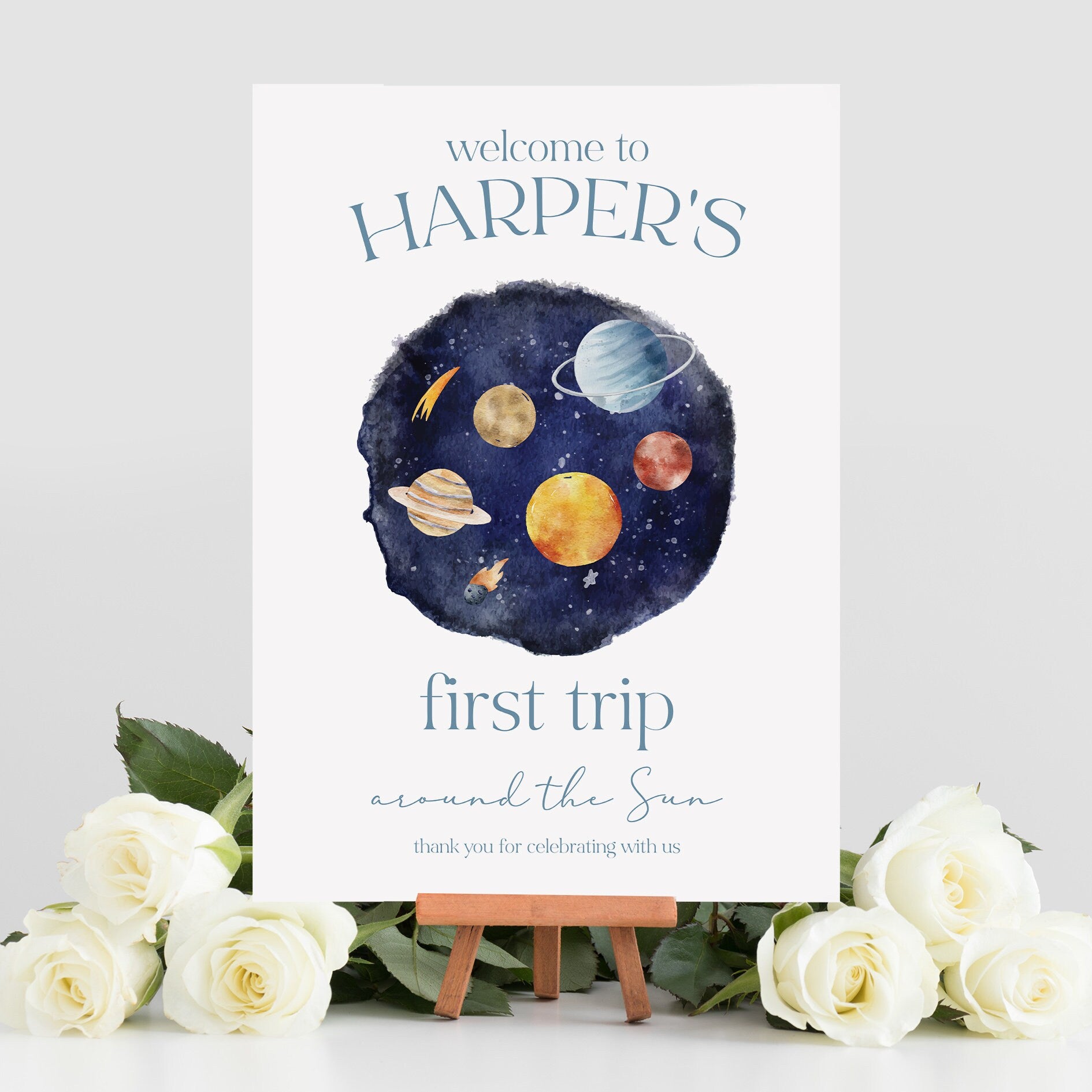 First Trip Around The Sun Welcome Sign and Matching Selfie Frame, First Birthday Party Sign, First Trip Around the Sun 1st Birthday décor