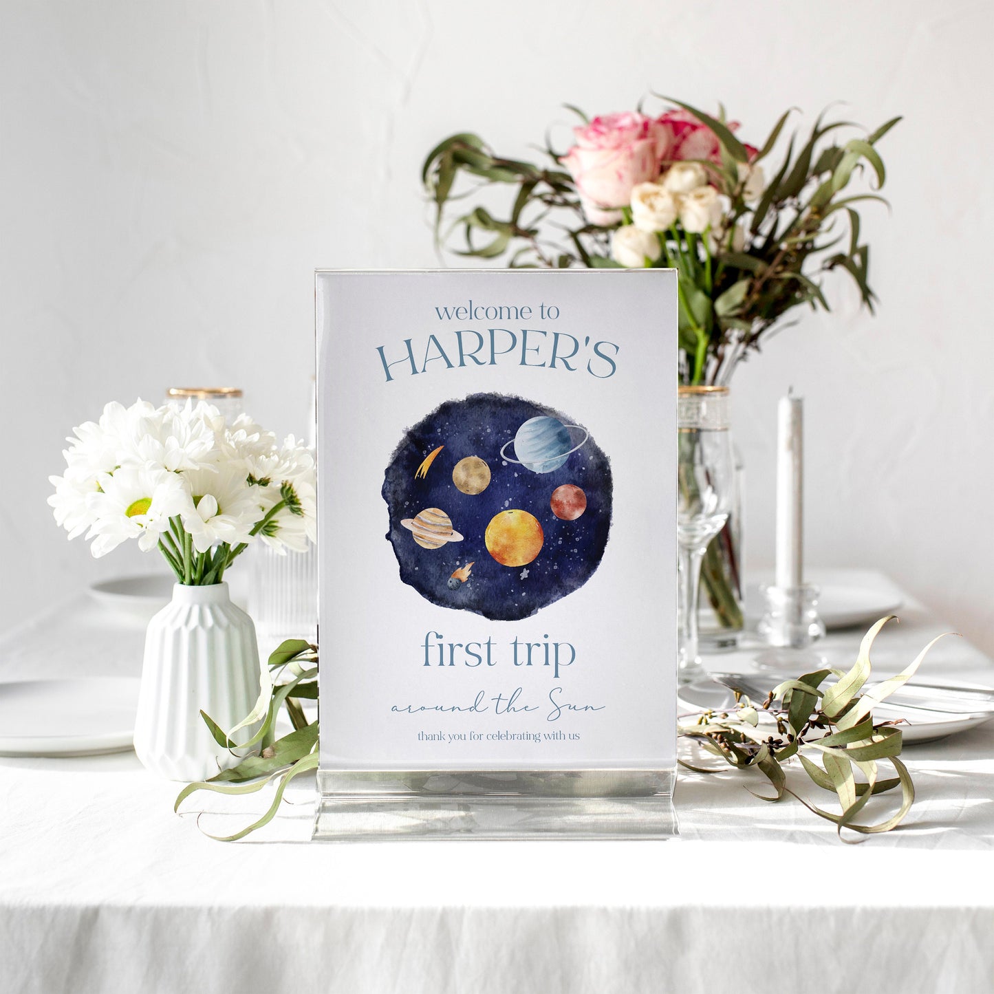 First Trip Around The Sun Welcome Sign and Matching Selfie Frame, First Birthday Party Sign, First Trip Around the Sun 1st Birthday décor