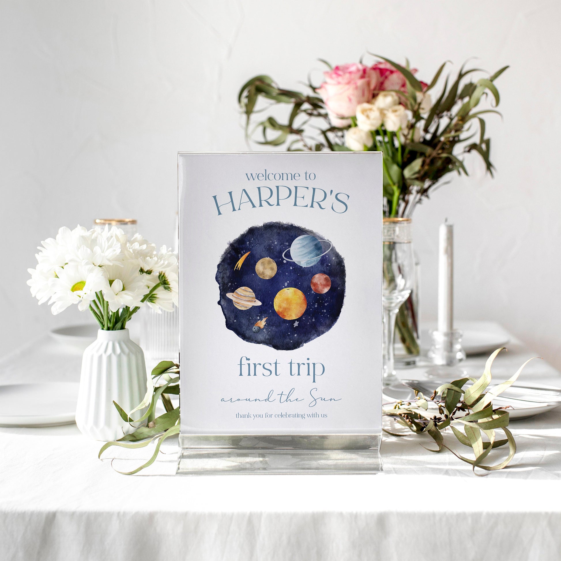 First Trip Around The Sun Welcome Sign and Matching Selfie Frame, First Birthday Party Sign, First Trip Around the Sun 1st Birthday décor