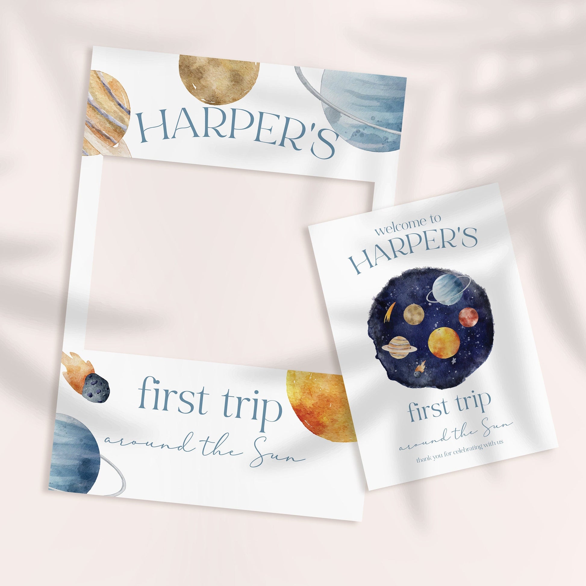 First Trip Around The Sun Welcome Sign and Matching Selfie Frame, First Birthday Party Sign, First Trip Around the Sun 1st Birthday décor