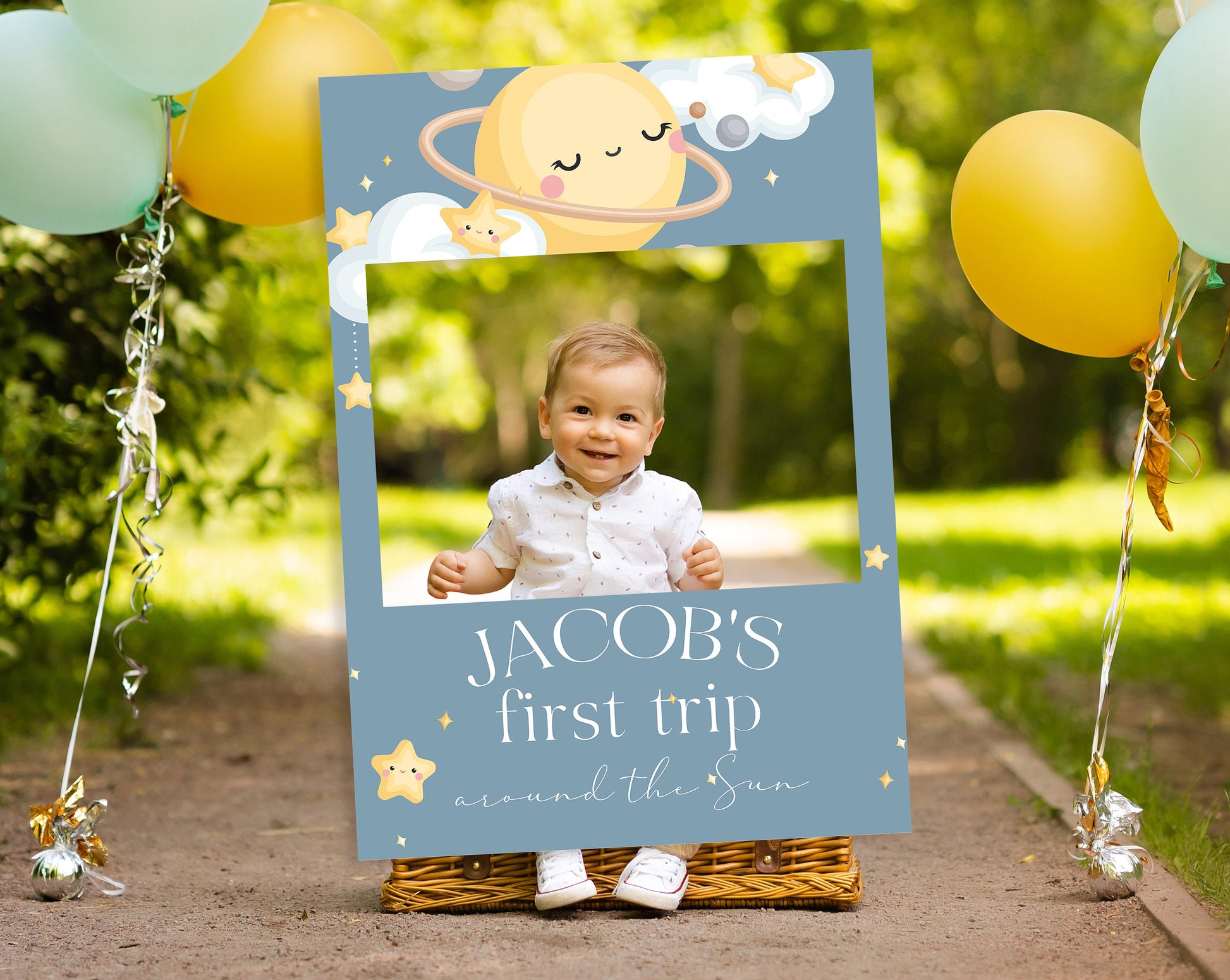 First Trip Around The Sun Birthday Selfie Frame, First Birthday Party Frame Sign, First Birthday Party Decorations, Space Theme Birthday