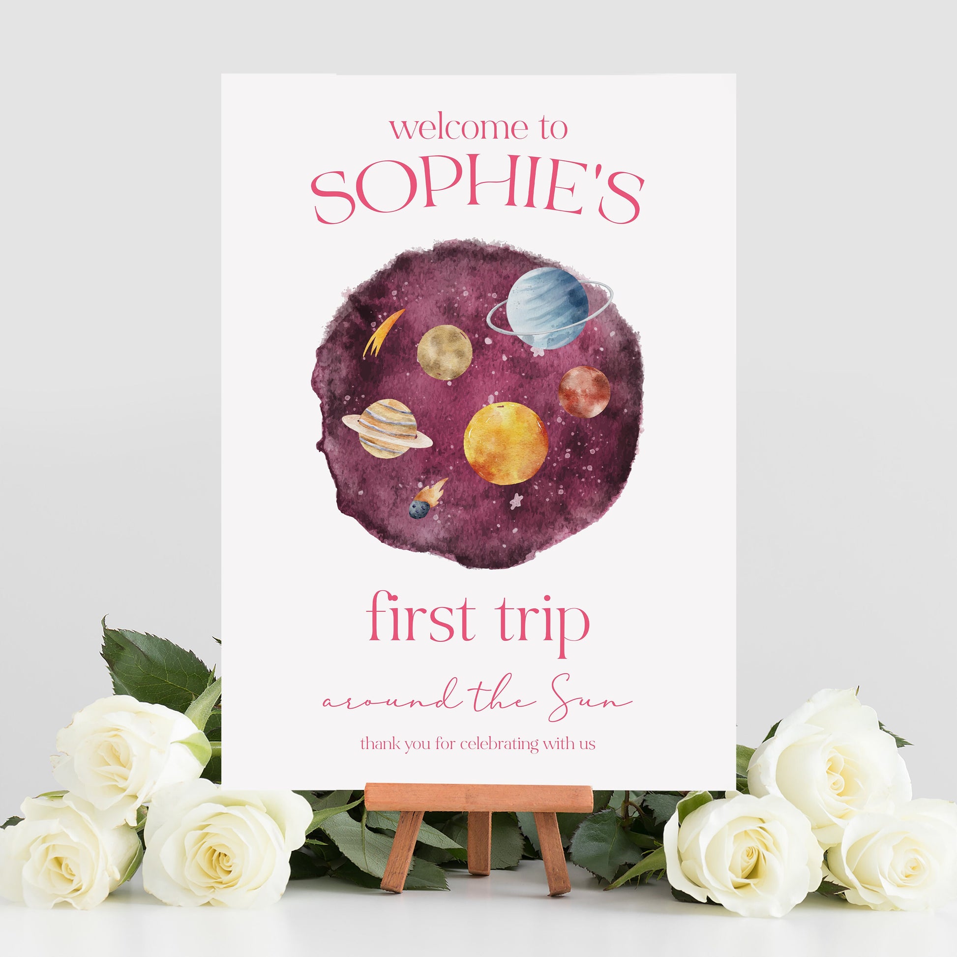 First Trip Around The Sun Welcome Sign and Matching Selfie Frame, First Birthday Party Sign, First Trip Around the Sun 1st Birthday décor